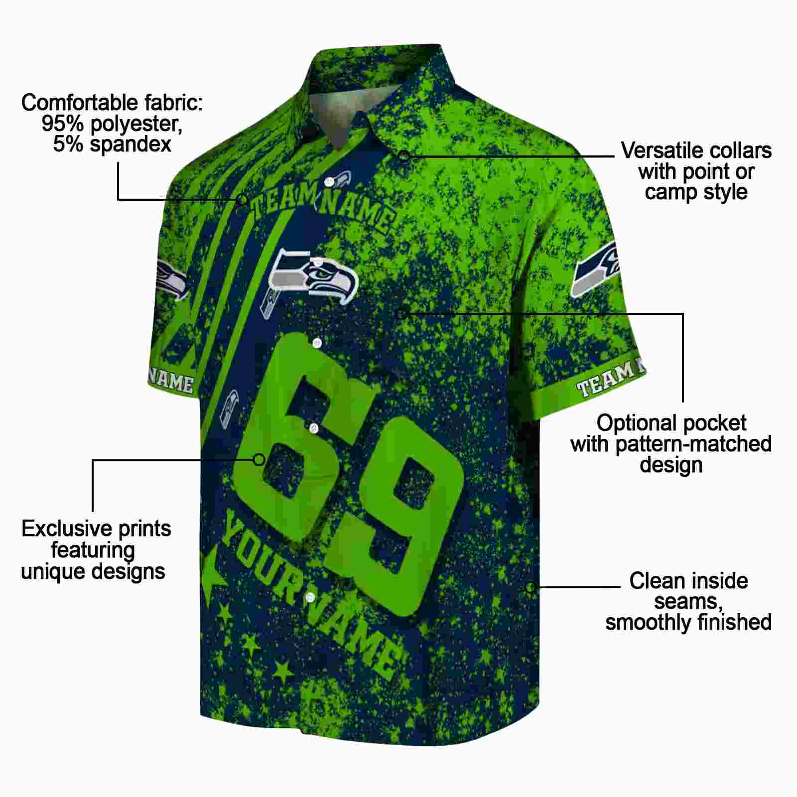 customized seattle seahawks star stripes blue hawaiian shirt new arrival