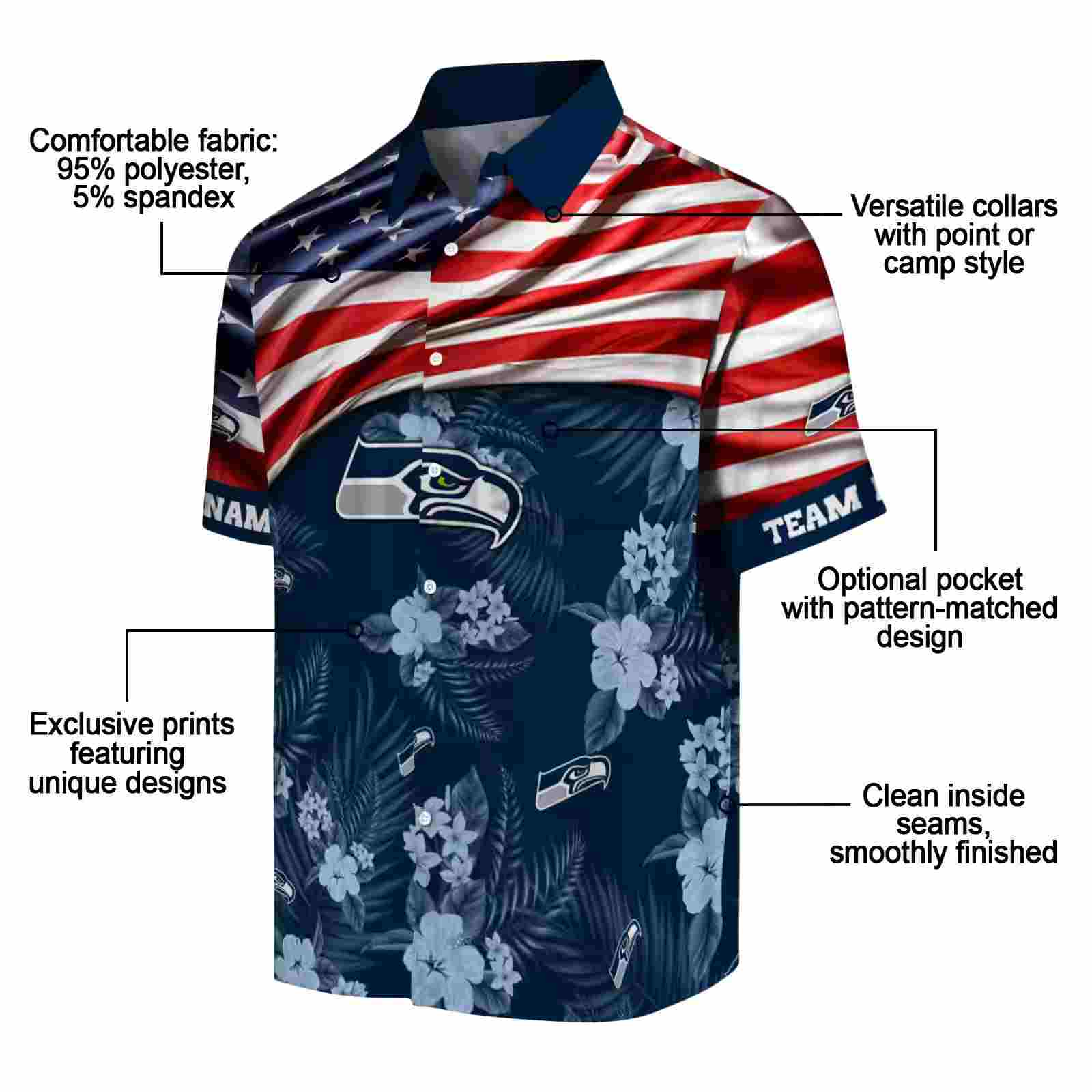 customized seattle seahawks us flag hibiscus blue hawaiian shirt new arrival