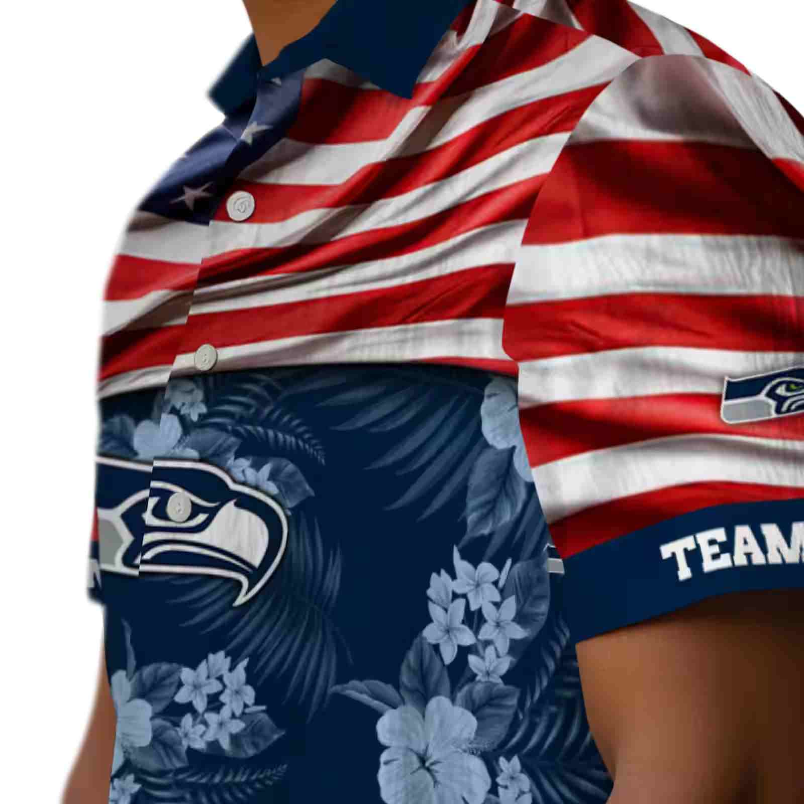 customized seattle seahawks us flag hibiscus blue hawaiian shirt trendy