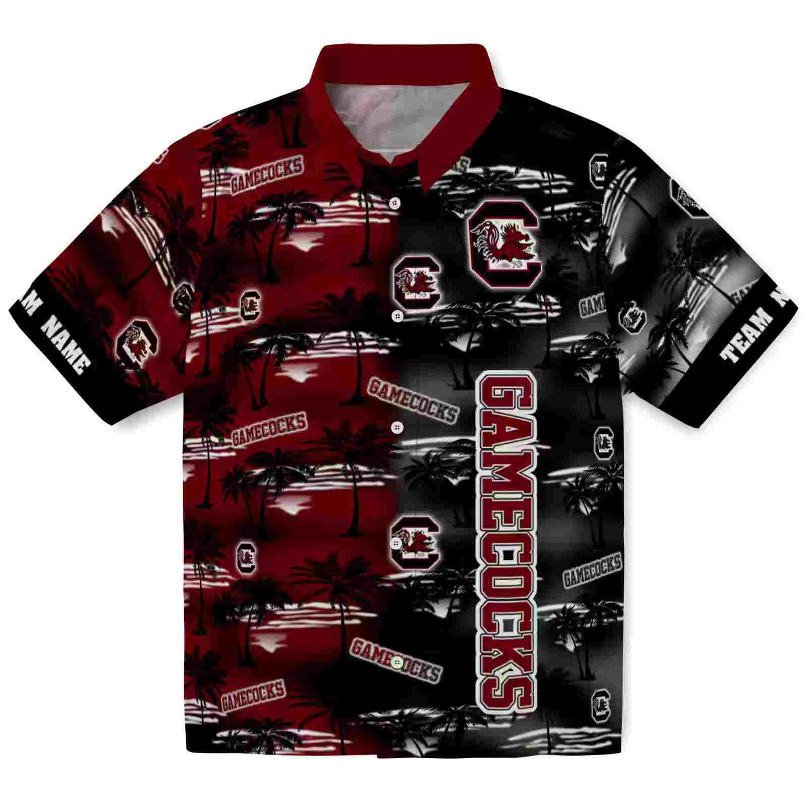 Customized South Carolina Gamecocks Palm Silhouettes Garnet Hawaiian Shirt