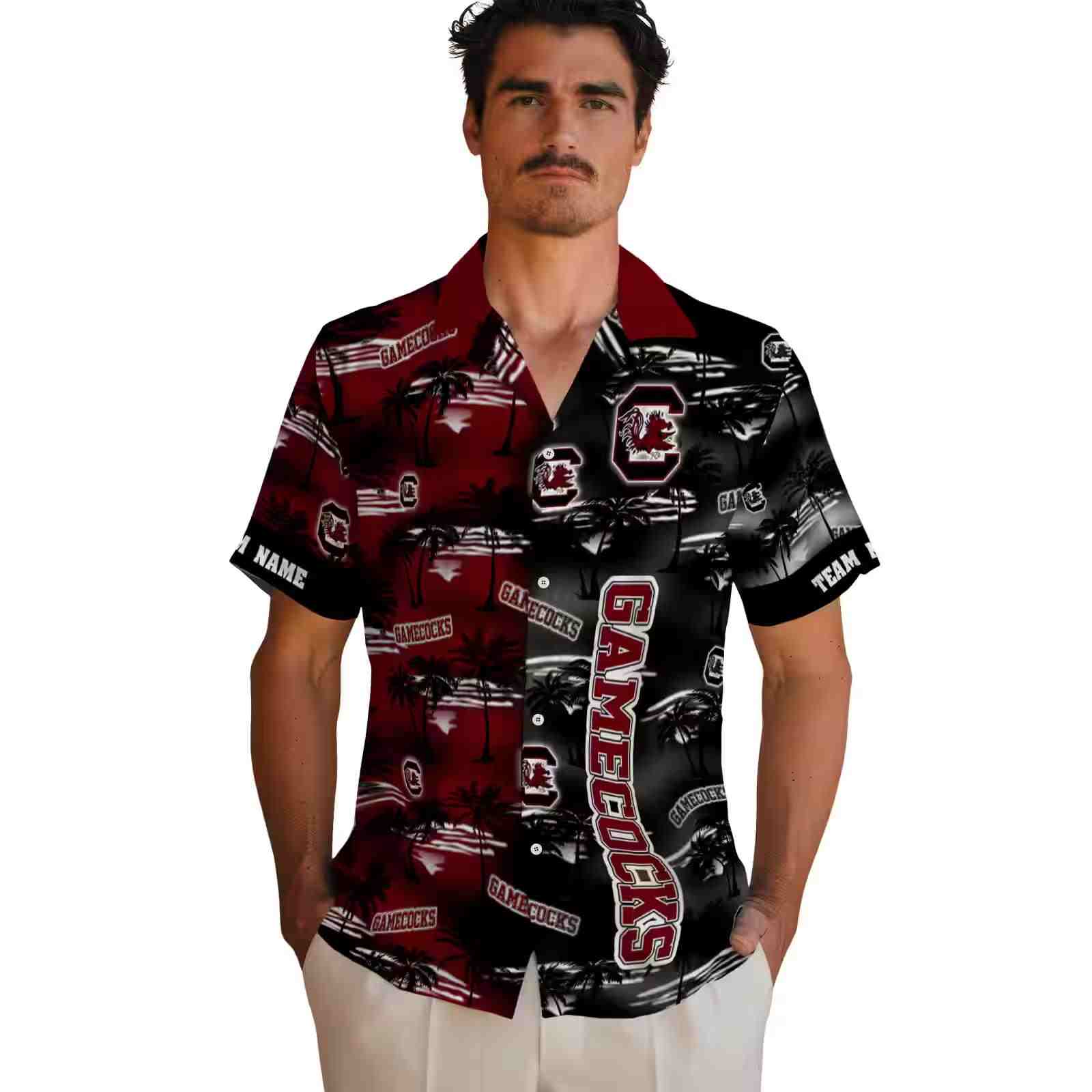 customized south carolina gamecocks palm silhouettes garnet hawaiian shirt fashion forward