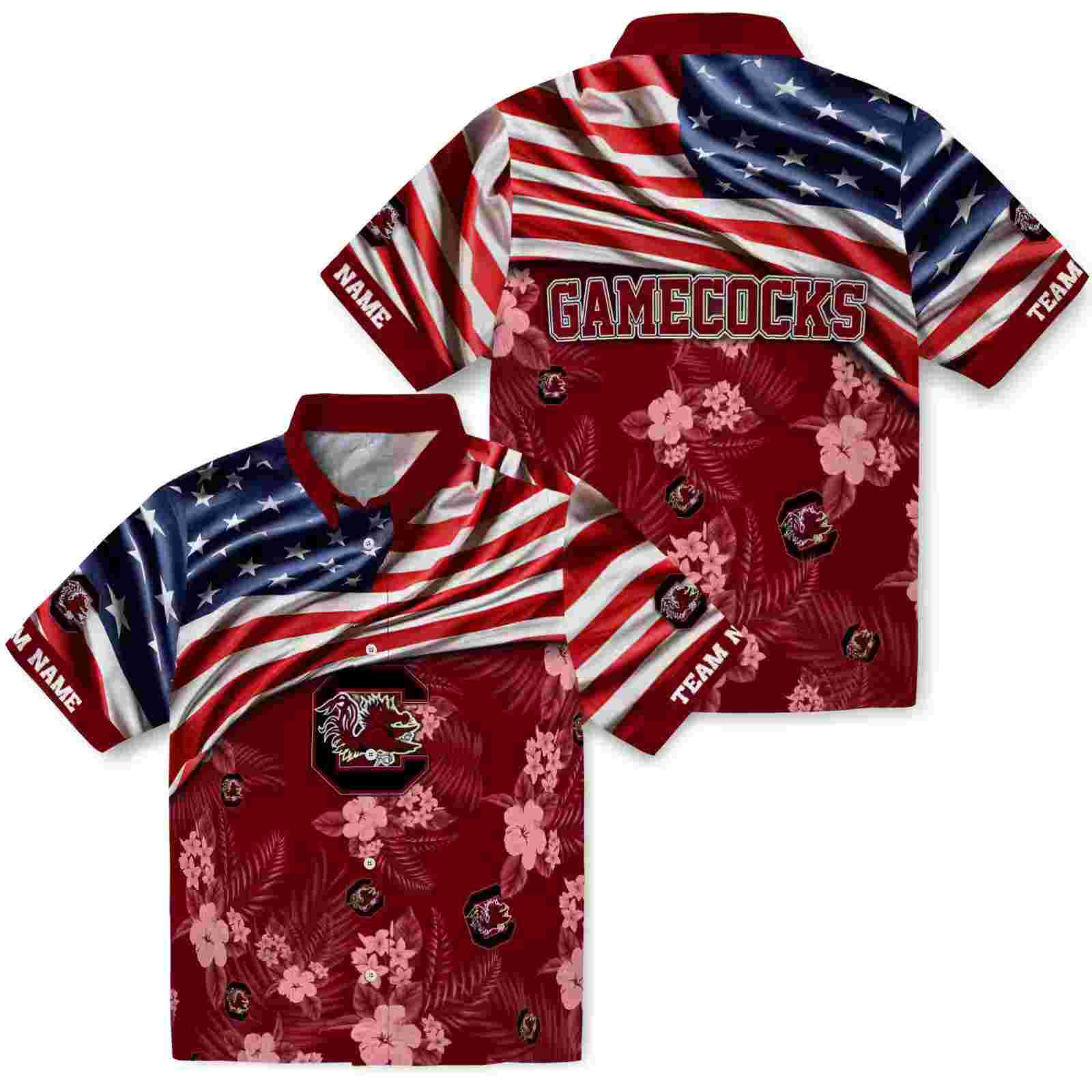 customized south carolina gamecocks us flag hibiscus garnet hawaiian shirt high quality