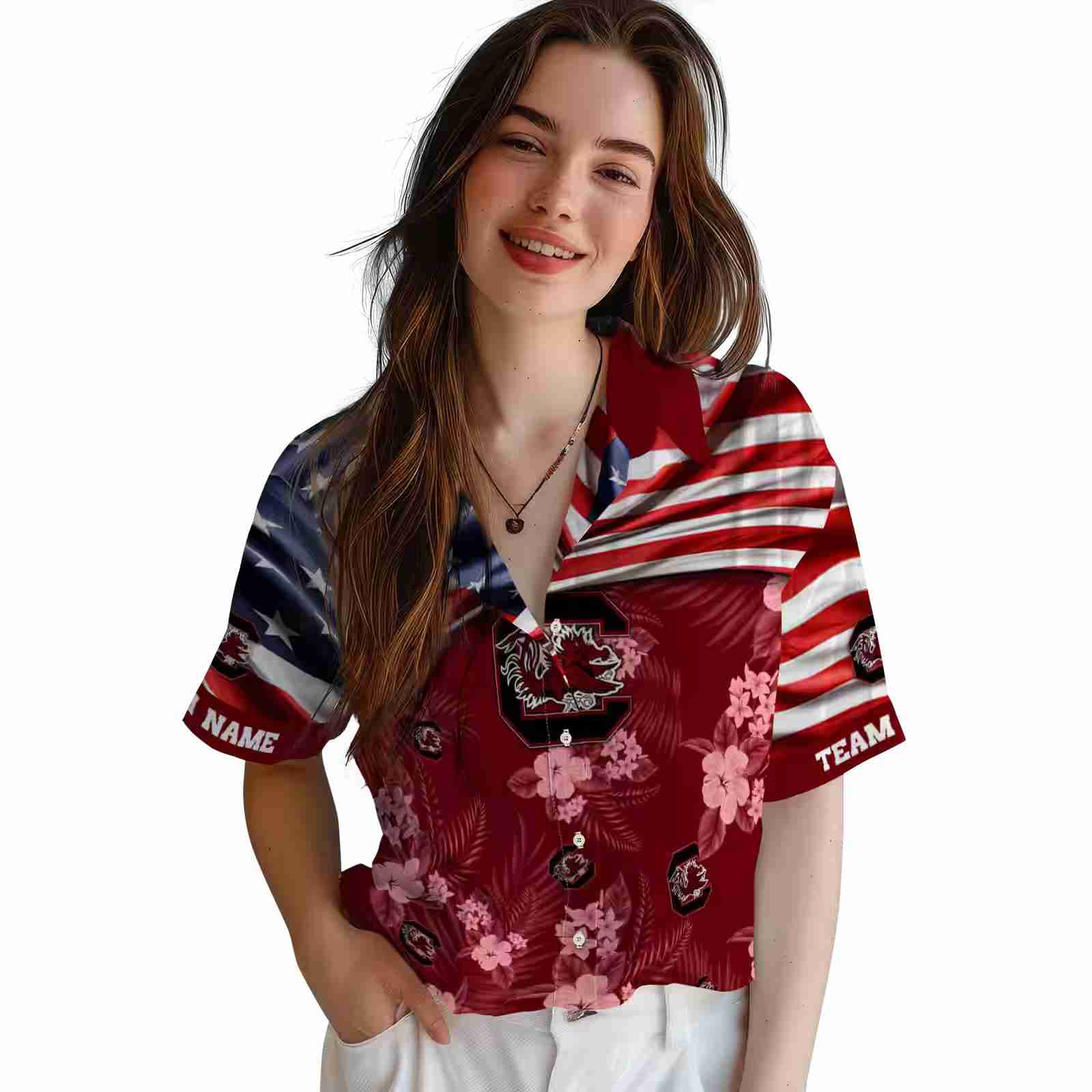 customized south carolina gamecocks us flag hibiscus garnet hawaiian shirt latest model