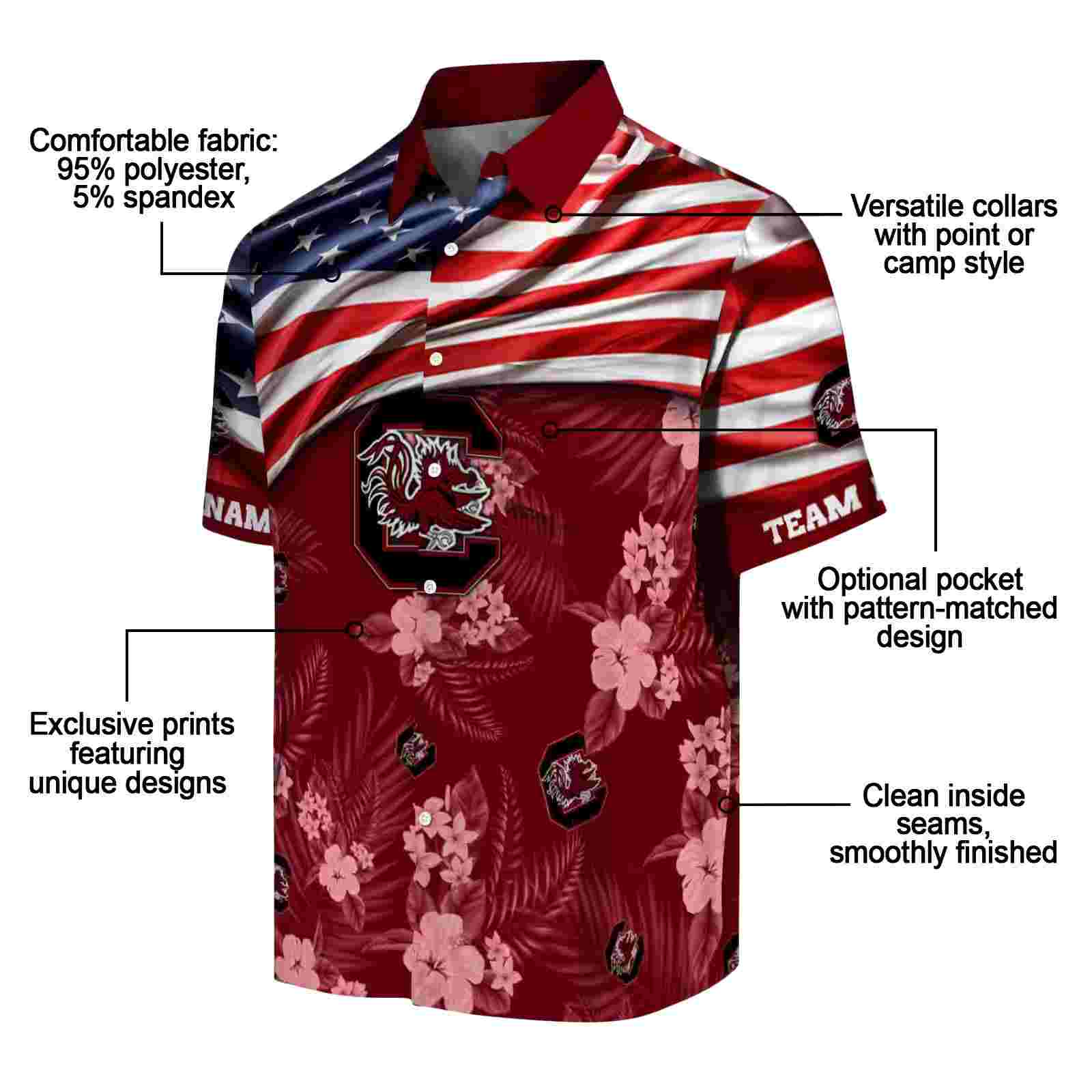 customized south carolina gamecocks us flag hibiscus garnet hawaiian shirt new arrival