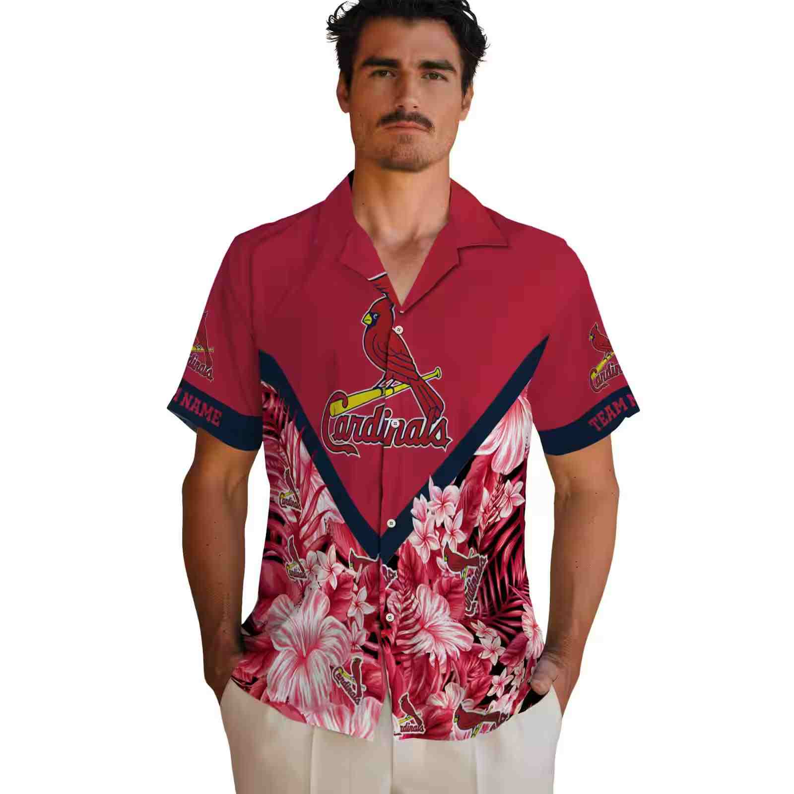 customized st louis cardinals floral chevron red hawaiian shirt fashion forward