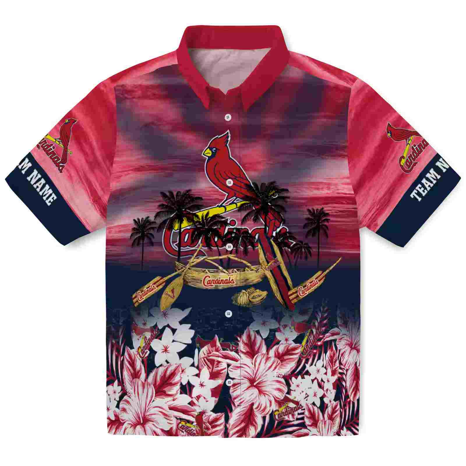 Customized St. Louis Cardinals Tropical Canoe Red Hawaiian Shirt