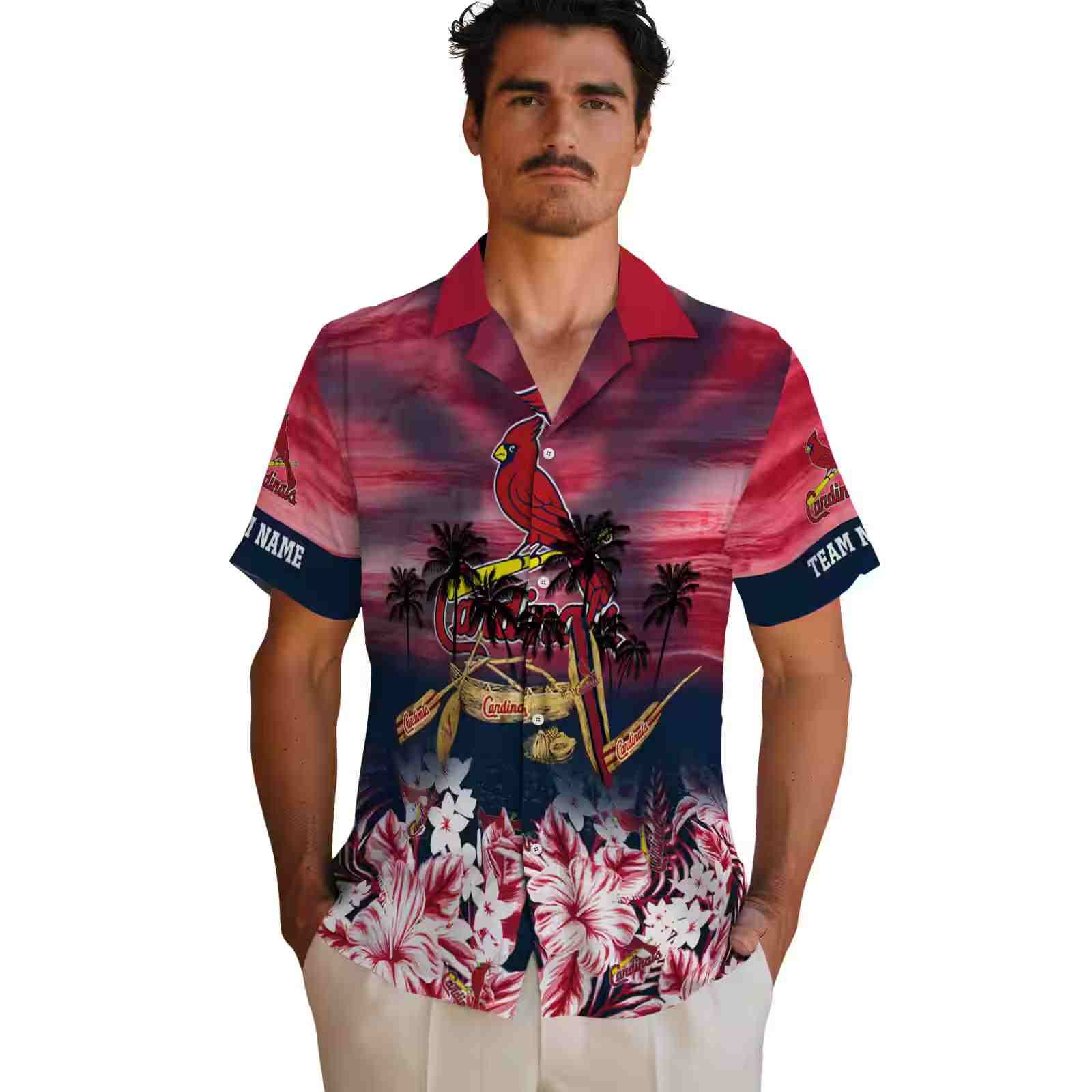 customized st louis cardinals tropical canoe red hawaiian shirt fashion forward