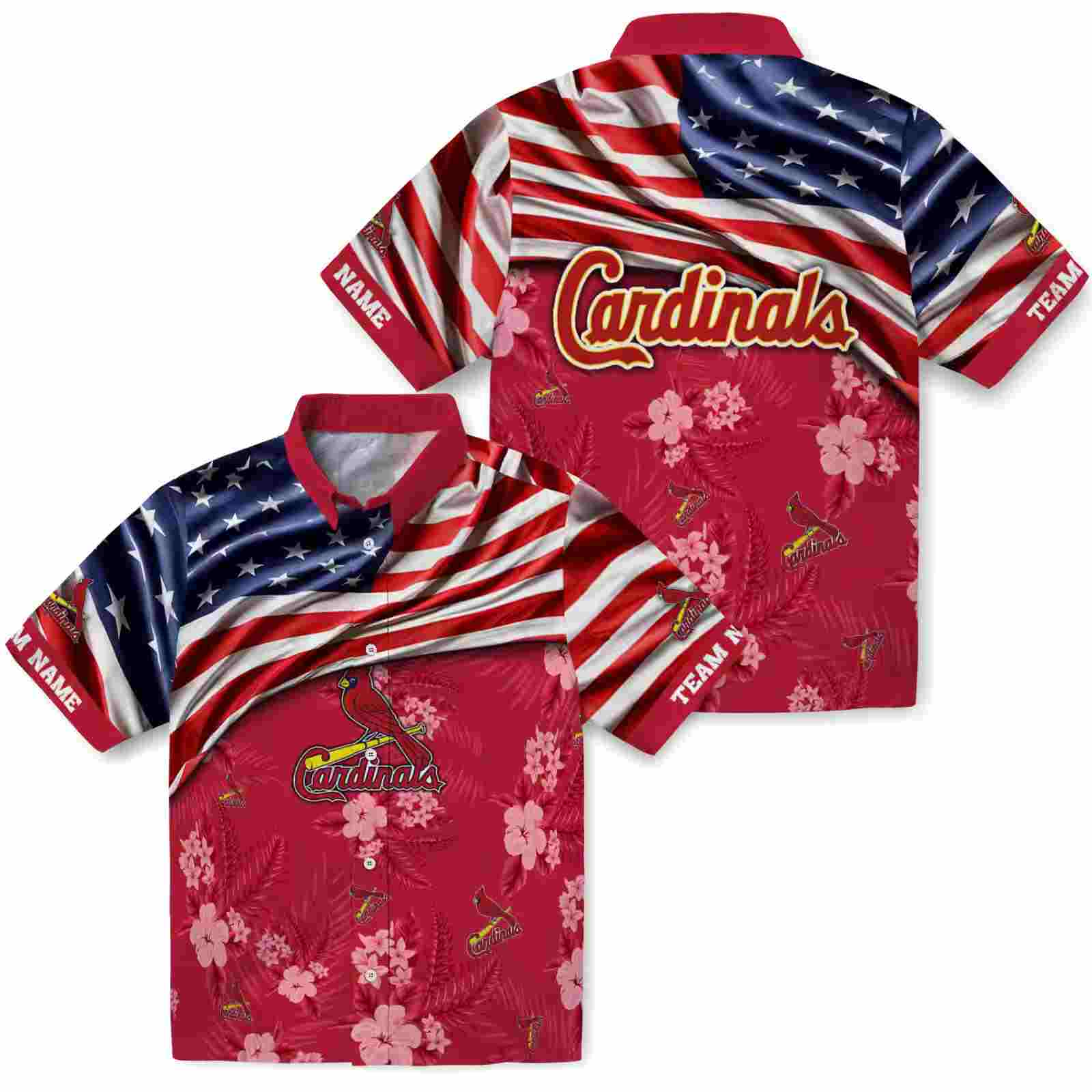 customized st louis cardinals us flag hibiscus red hawaiian shirt high quality