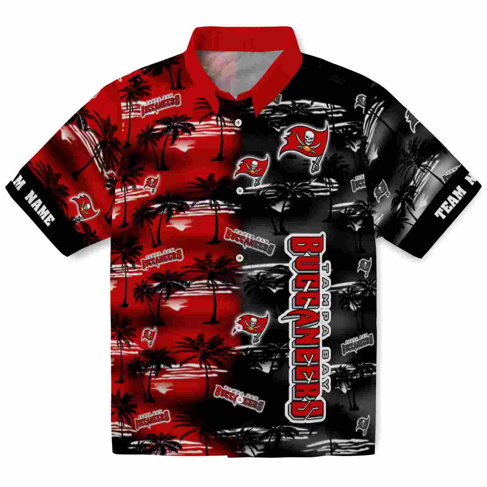 Customized Tampa Bay Buccaneers Palm Silhouettes Red Hawaiian Shirt