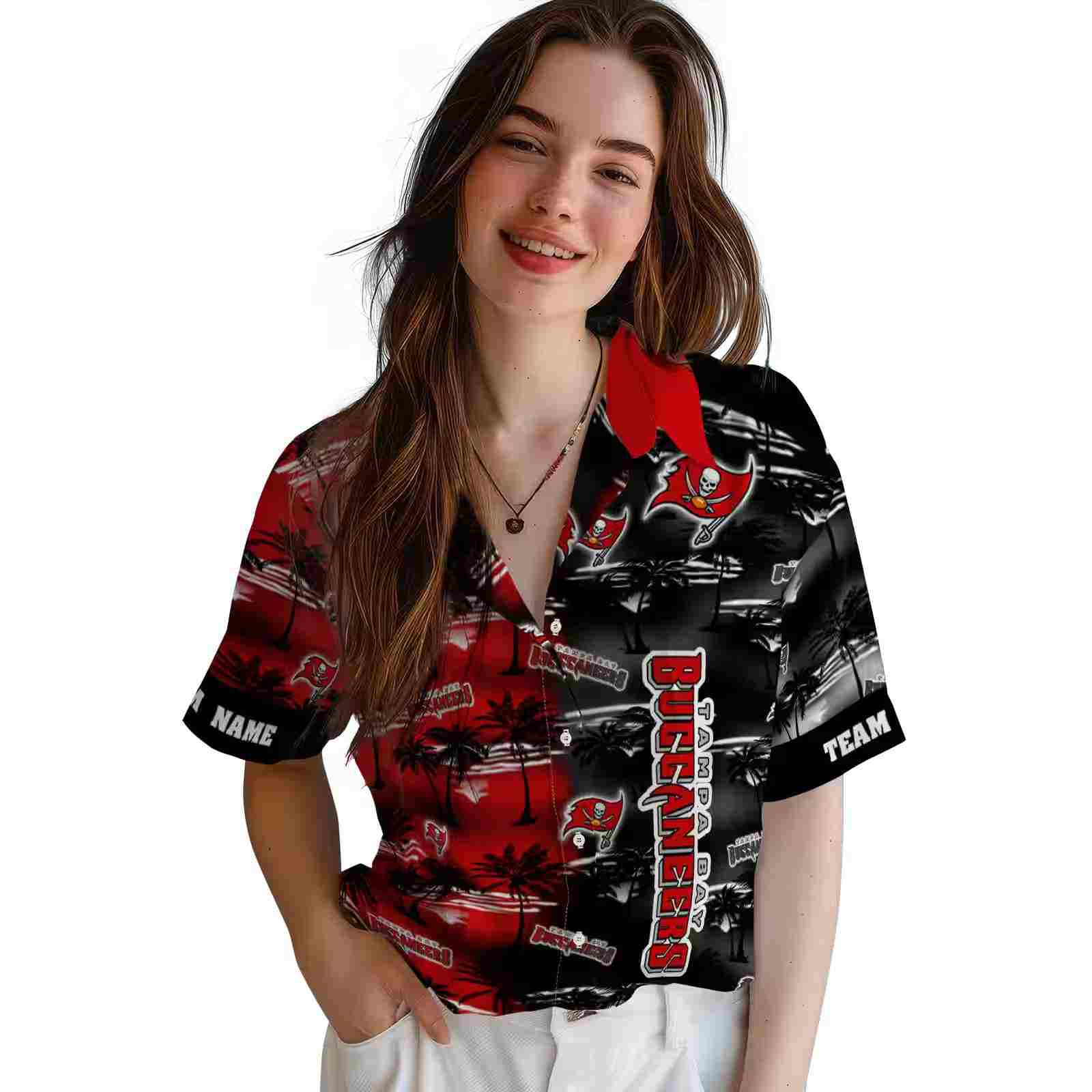 customized tampa bay buccaneers palm silhouettes red hawaiian shirt latest model