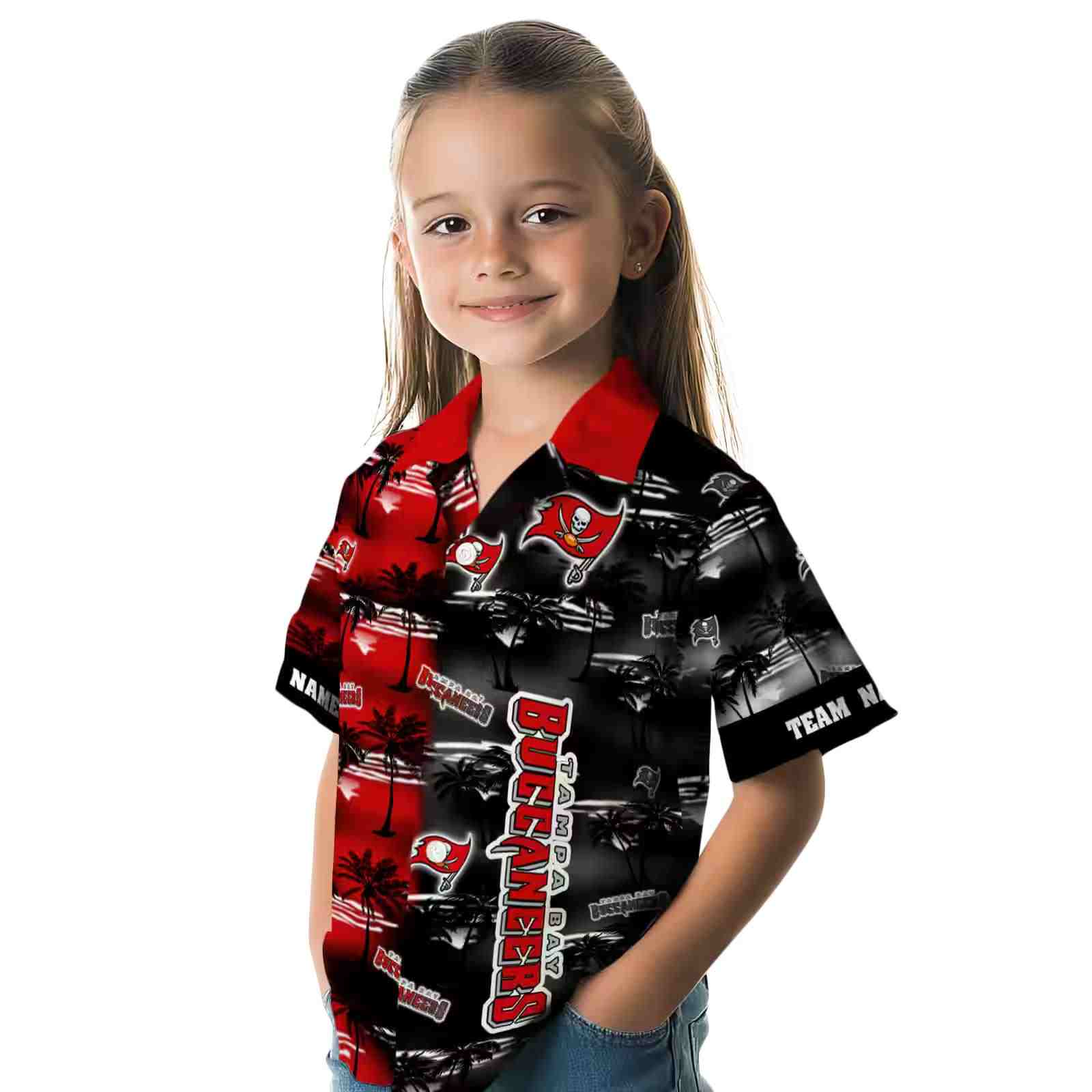 customized tampa bay buccaneers palm silhouettes red hawaiian shirt premium grade