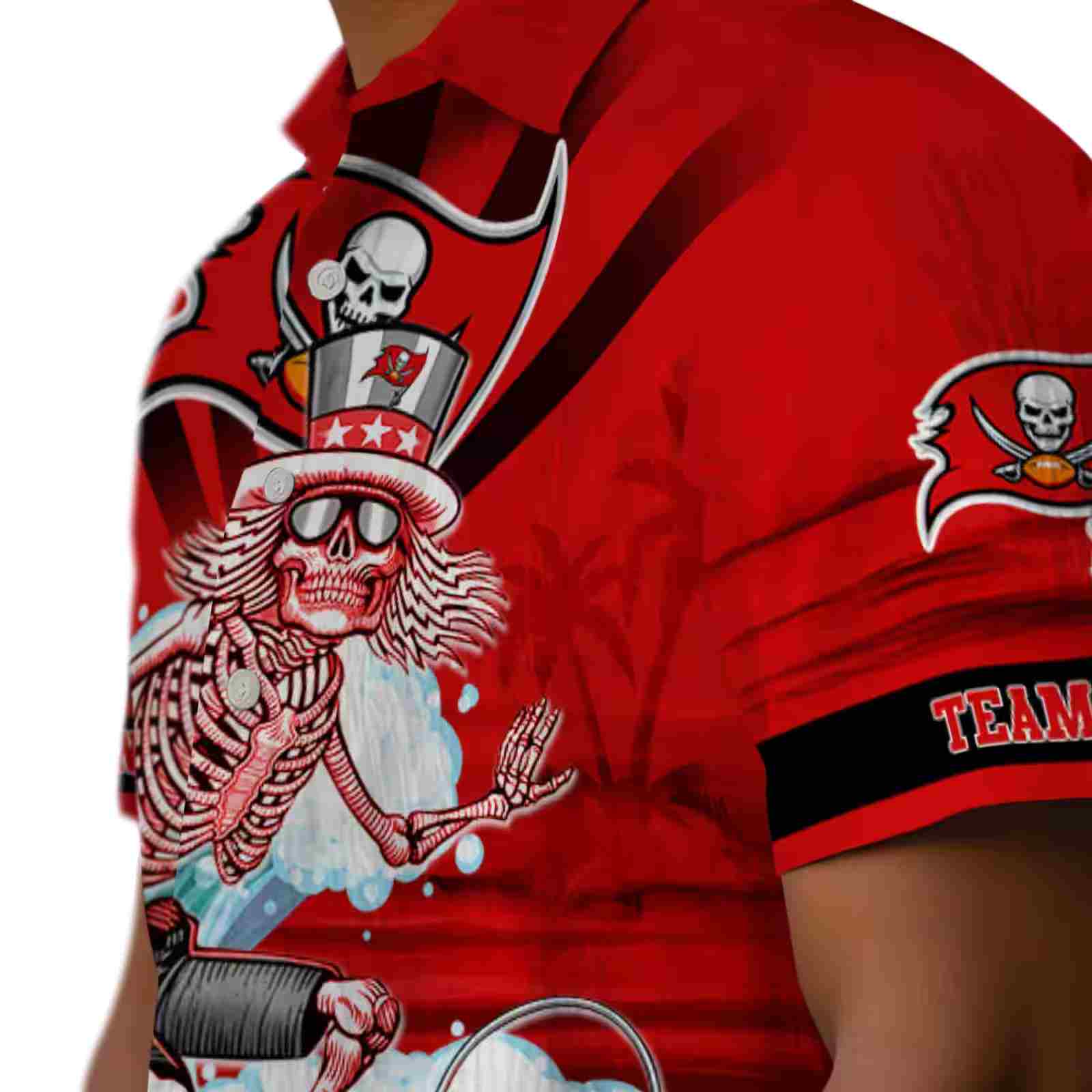 customized tampa bay buccaneers surfing skeleton red blue hawaiian shirt trendy