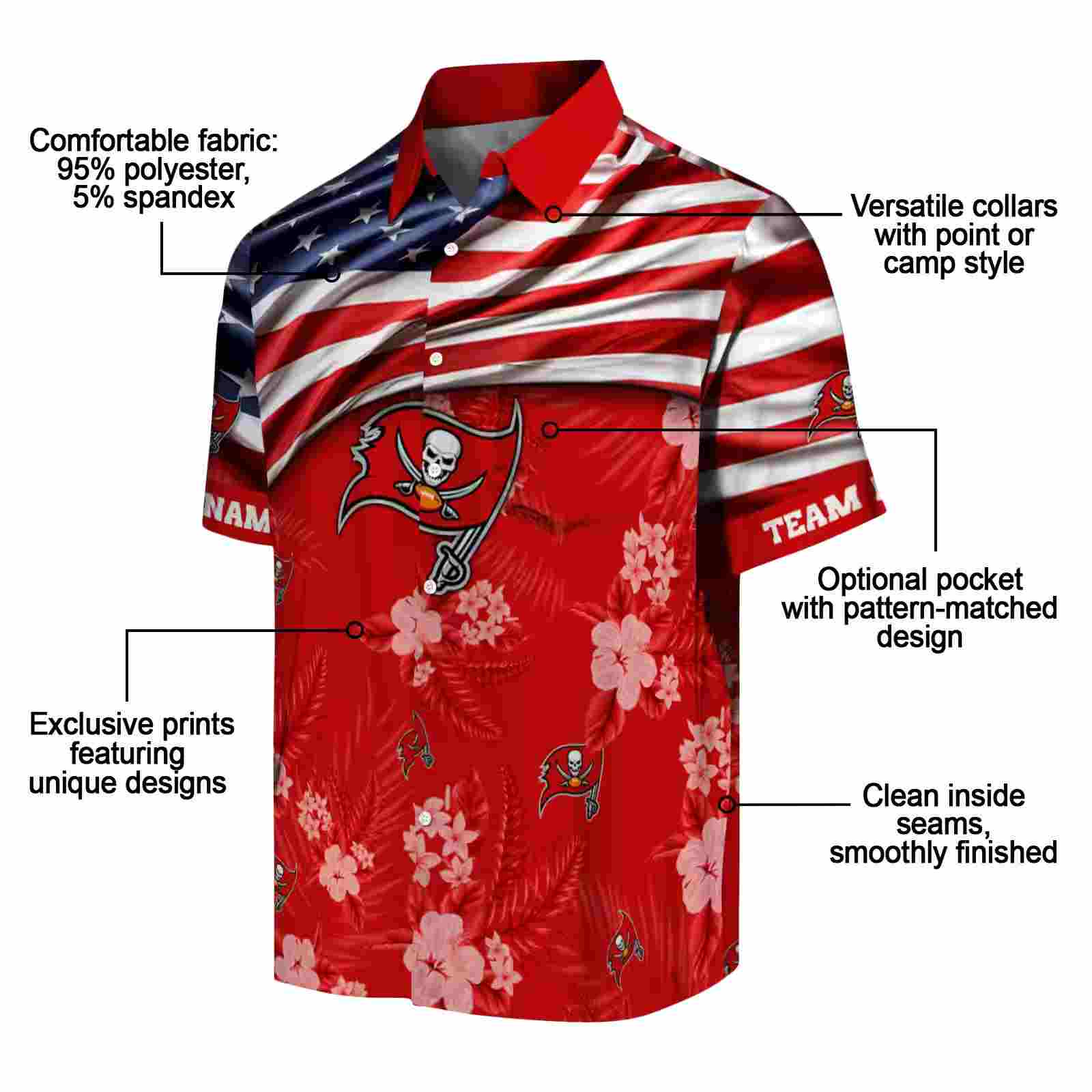 customized tampa bay buccaneers us flag hibiscus red hawaiian shirt new arrival