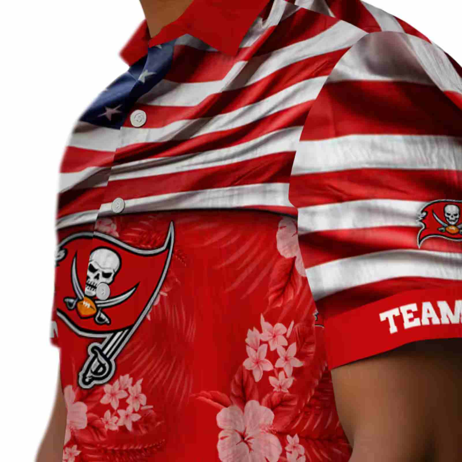 customized tampa bay buccaneers us flag hibiscus red hawaiian shirt trendy