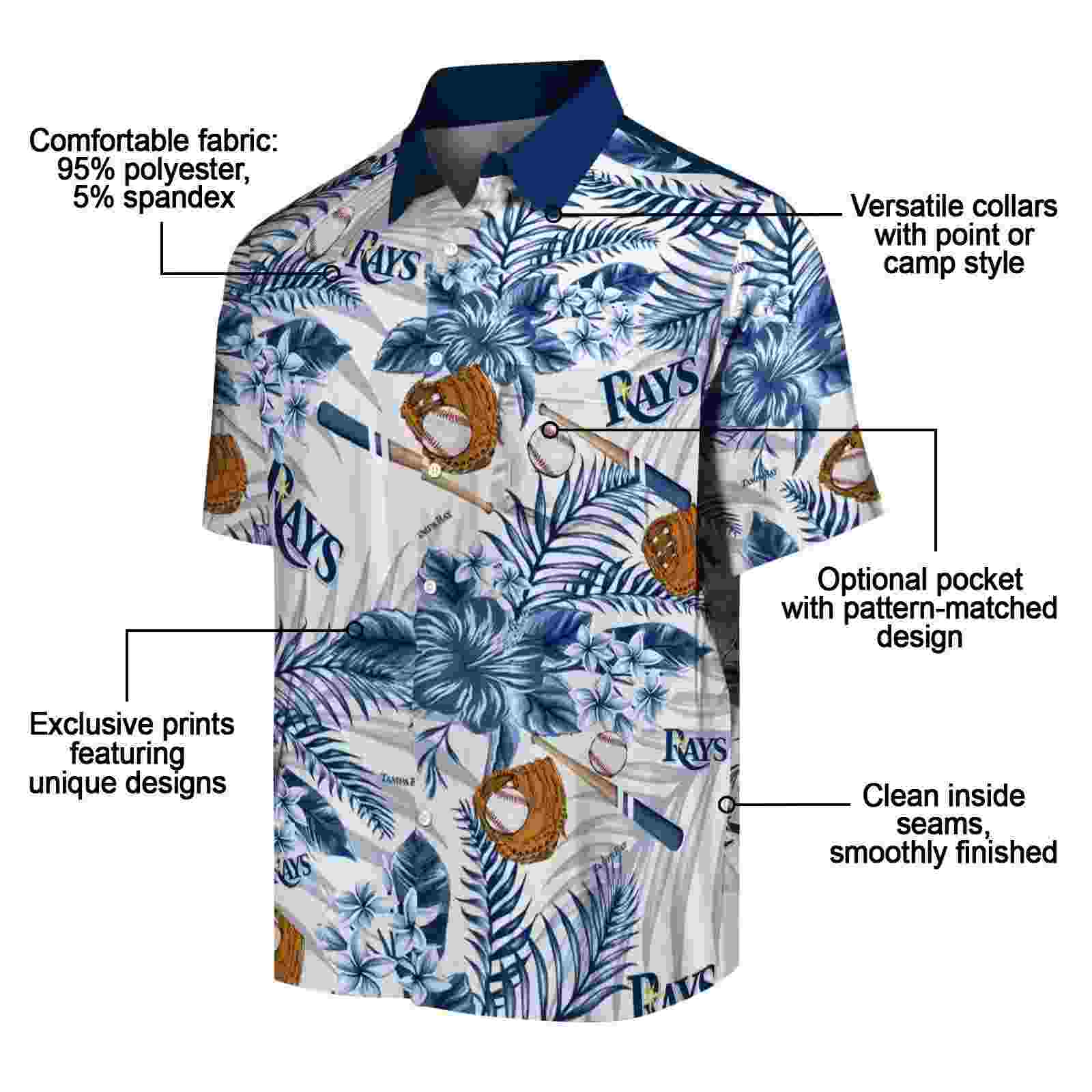 customized tampa bay rays floral baseball navy white hawaiian shirt new arrival