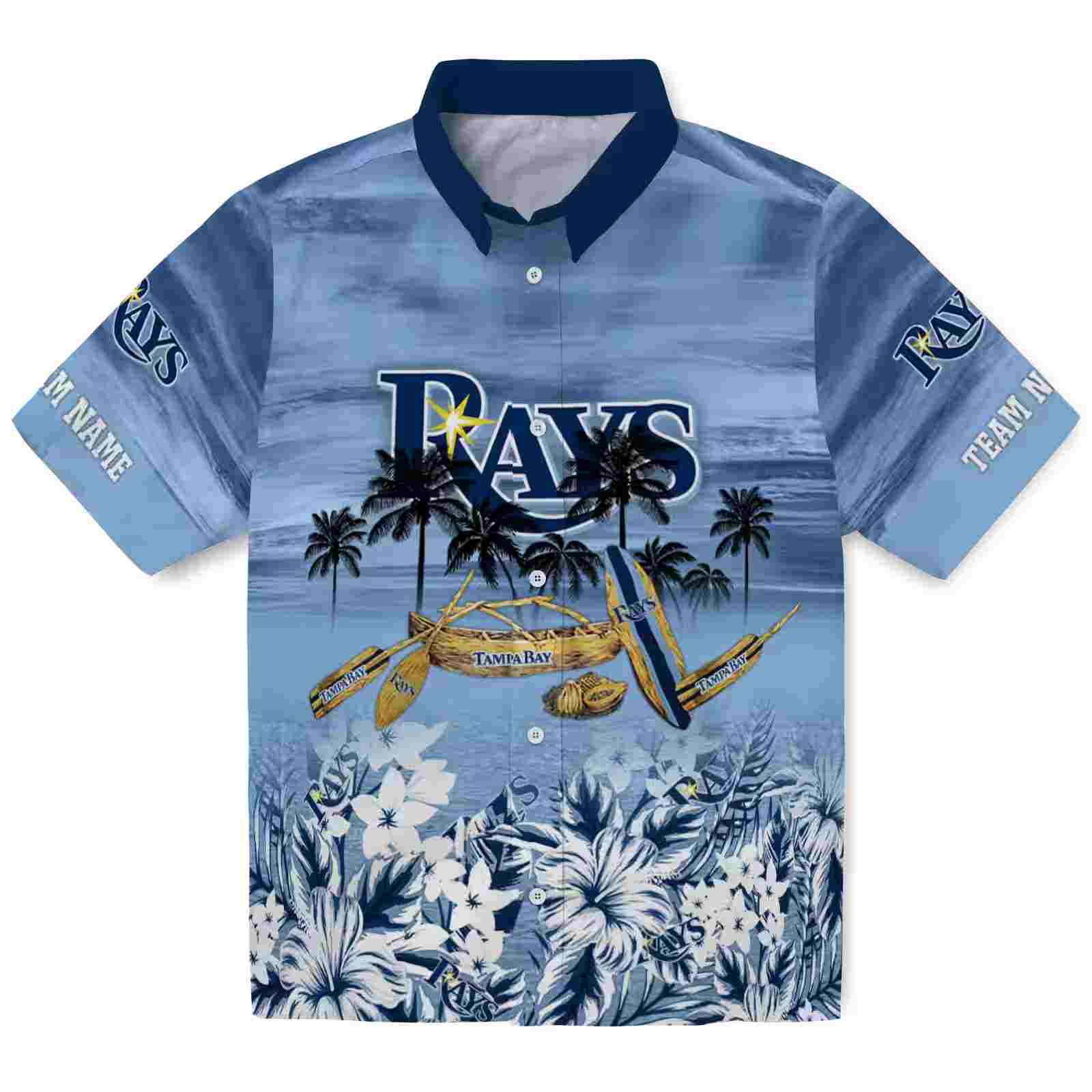 Customized Tampa Bay Rays Tropical Canoe Navy Hawaiian Shirt