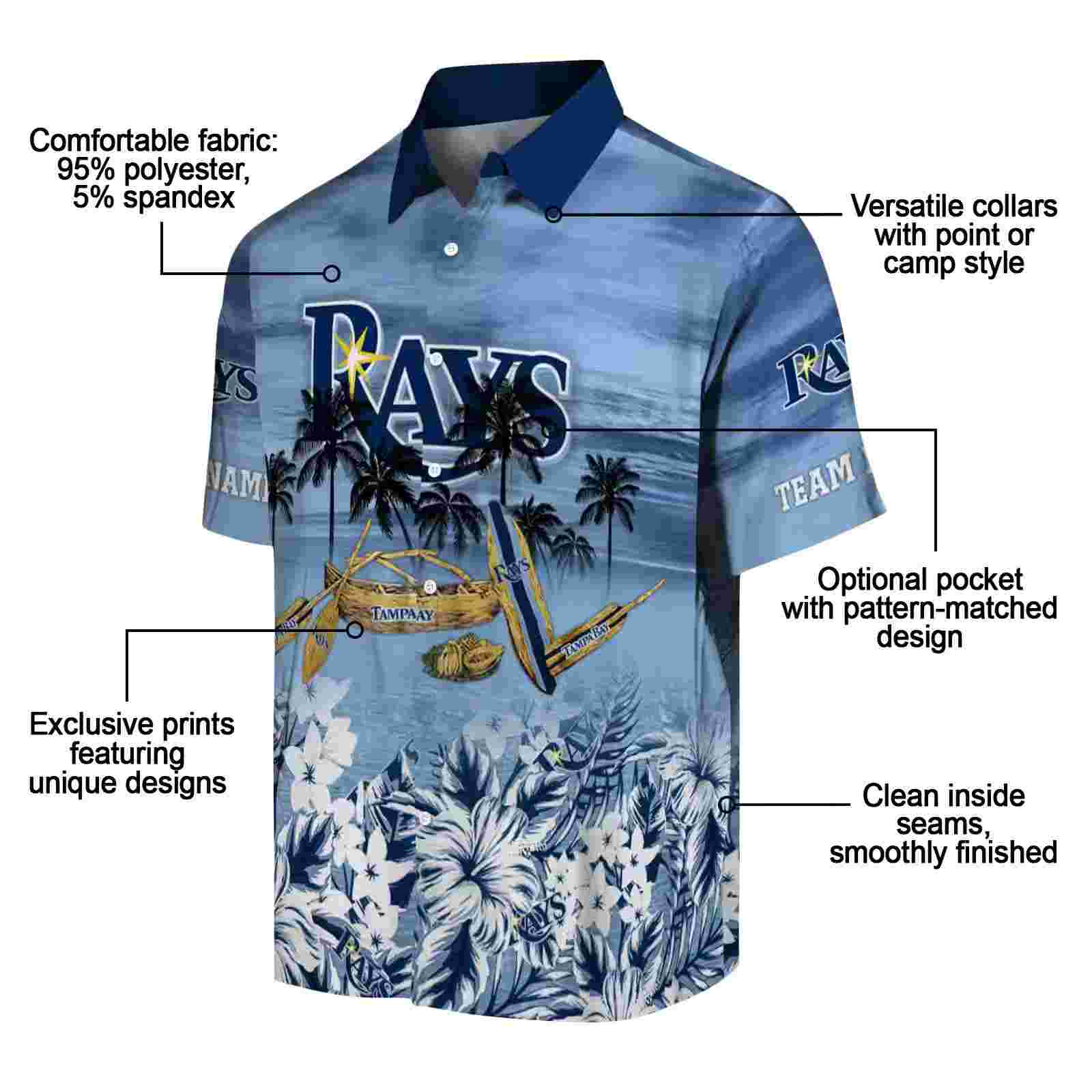 customized tampa bay rays tropical canoe navy hawaiian shirt new arrival