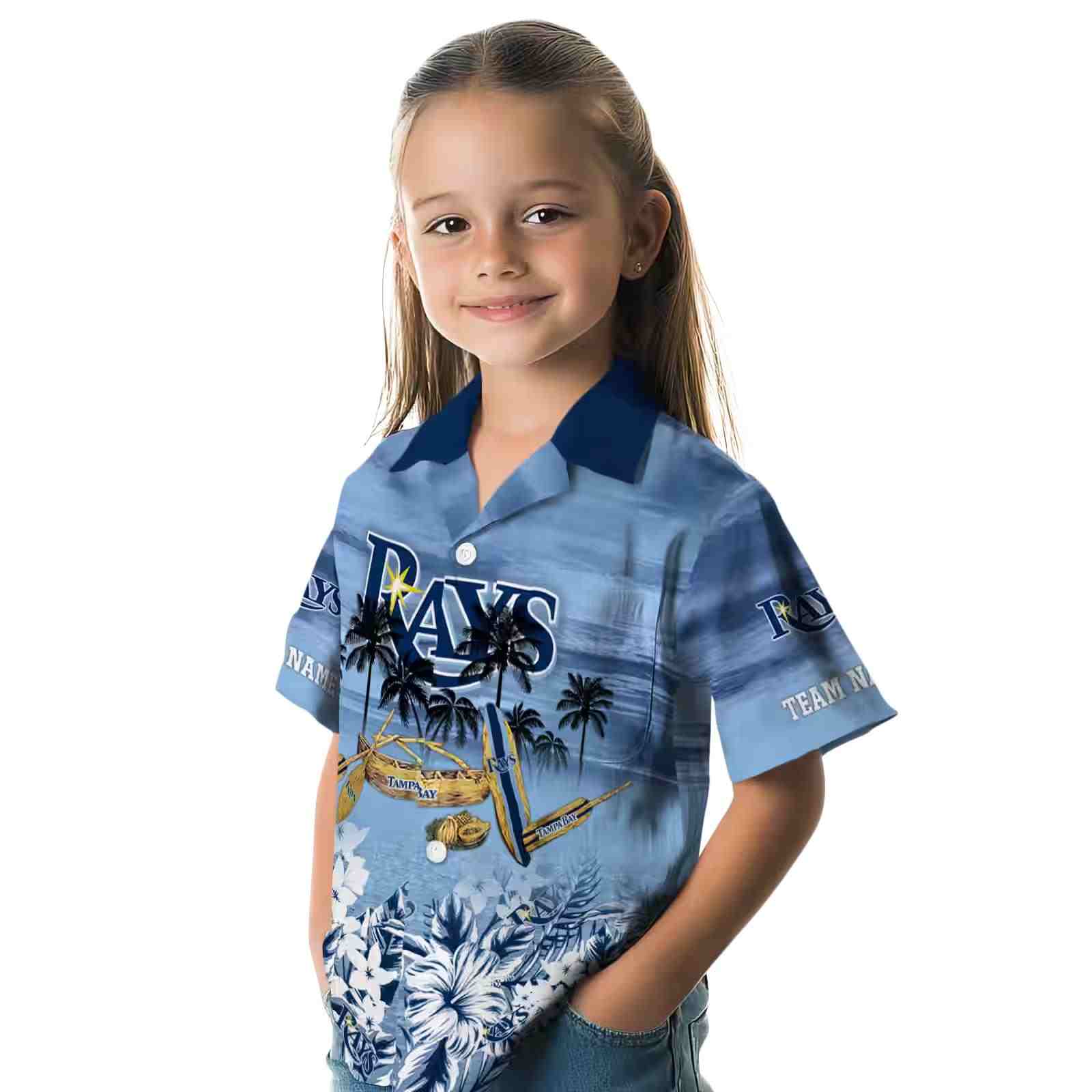 customized tampa bay rays tropical canoe navy hawaiian shirt premium grade