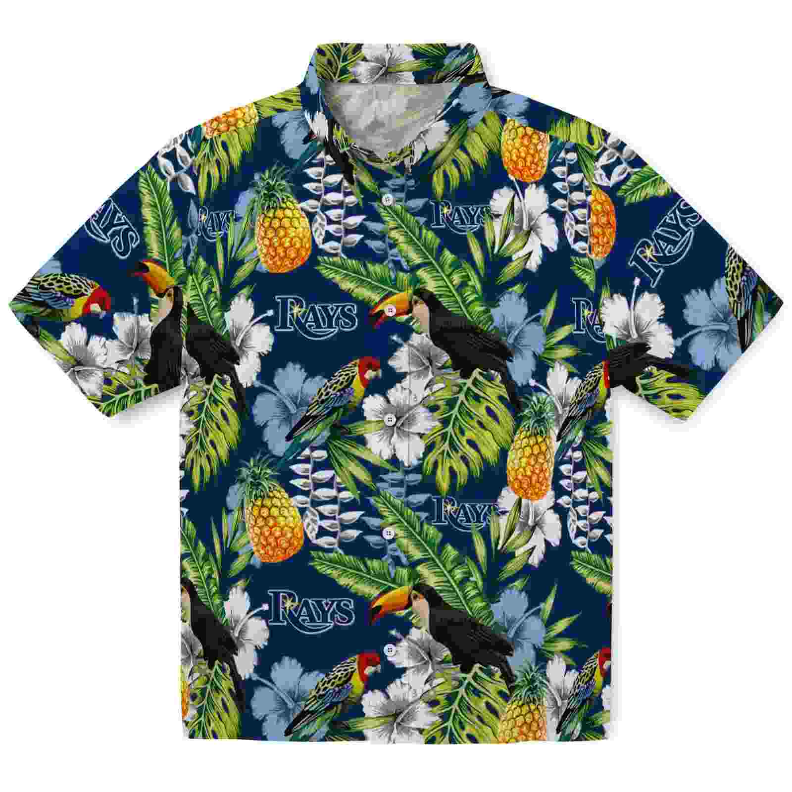 Customized Tampa Bay Rays Tropical Toucan Navy Green Hawaiian Shirt