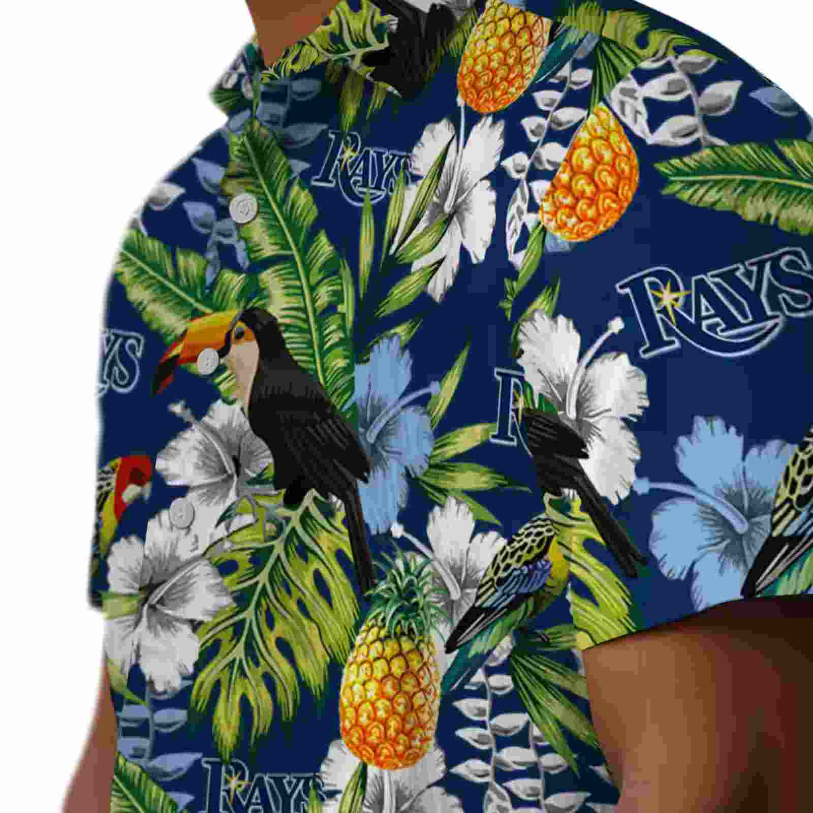 customized tampa bay rays tropical toucan navy green hawaiian shirt trendy