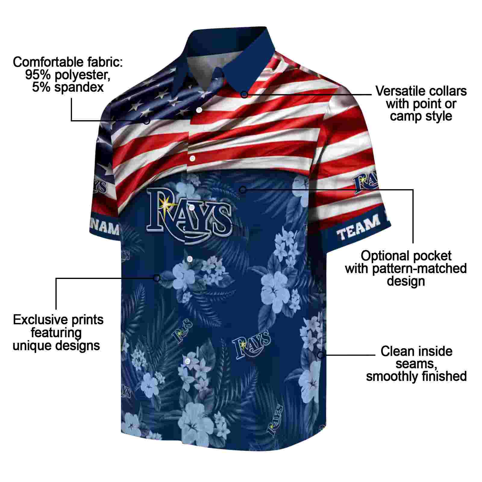 customized tampa bay rays us flag hibiscus navy hawaiian shirt new arrival