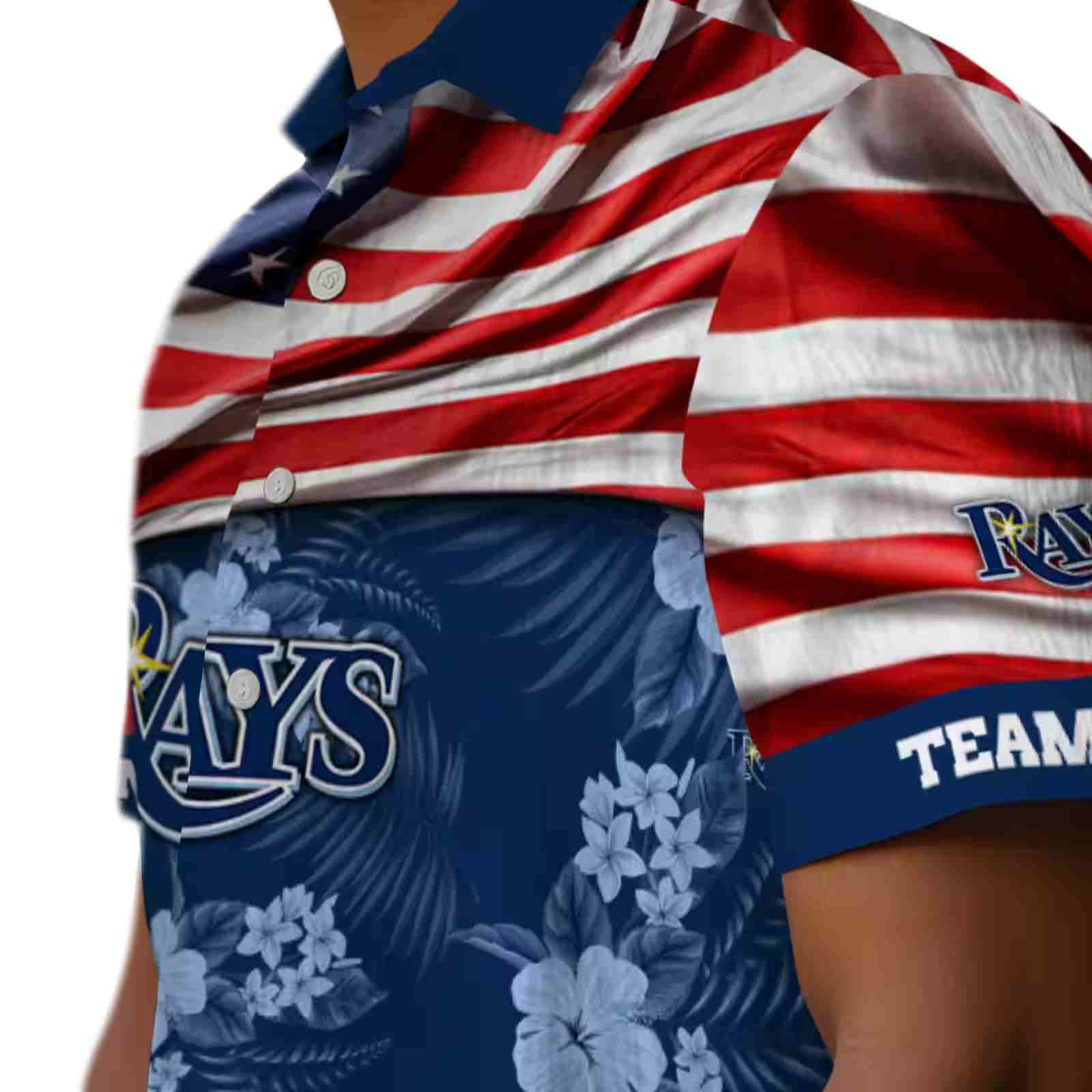 customized tampa bay rays us flag hibiscus navy hawaiian shirt trendy