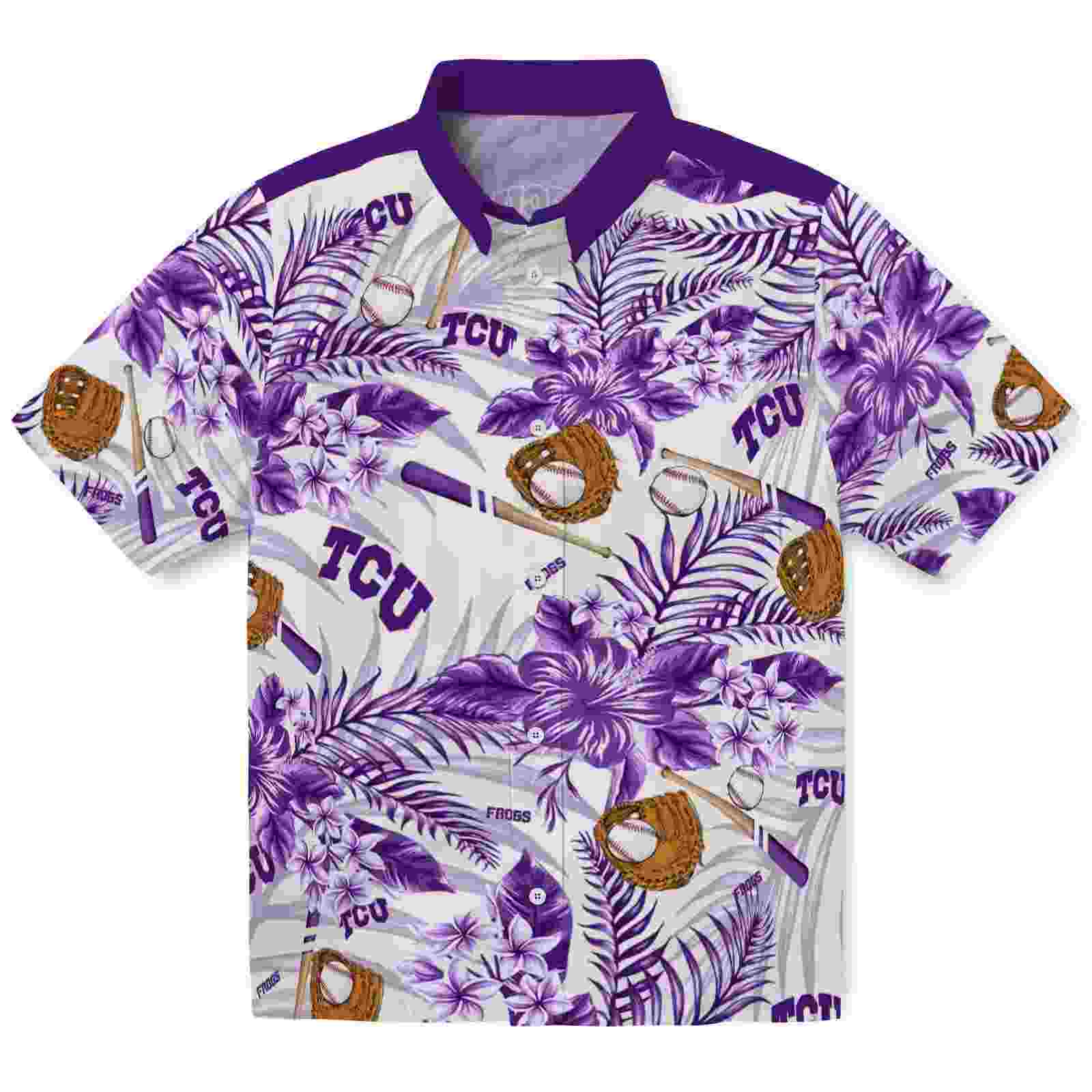 Customized TCU Horned Frogs Floral Baseball Purple White Hawaiian Shirt