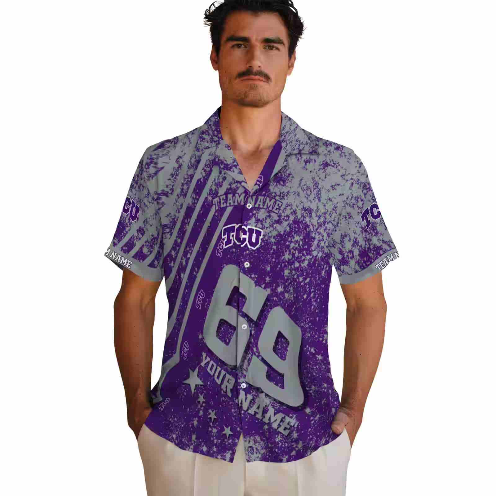 customized tcu horned frogs star stripes purple hawaiian shirt fashion forward