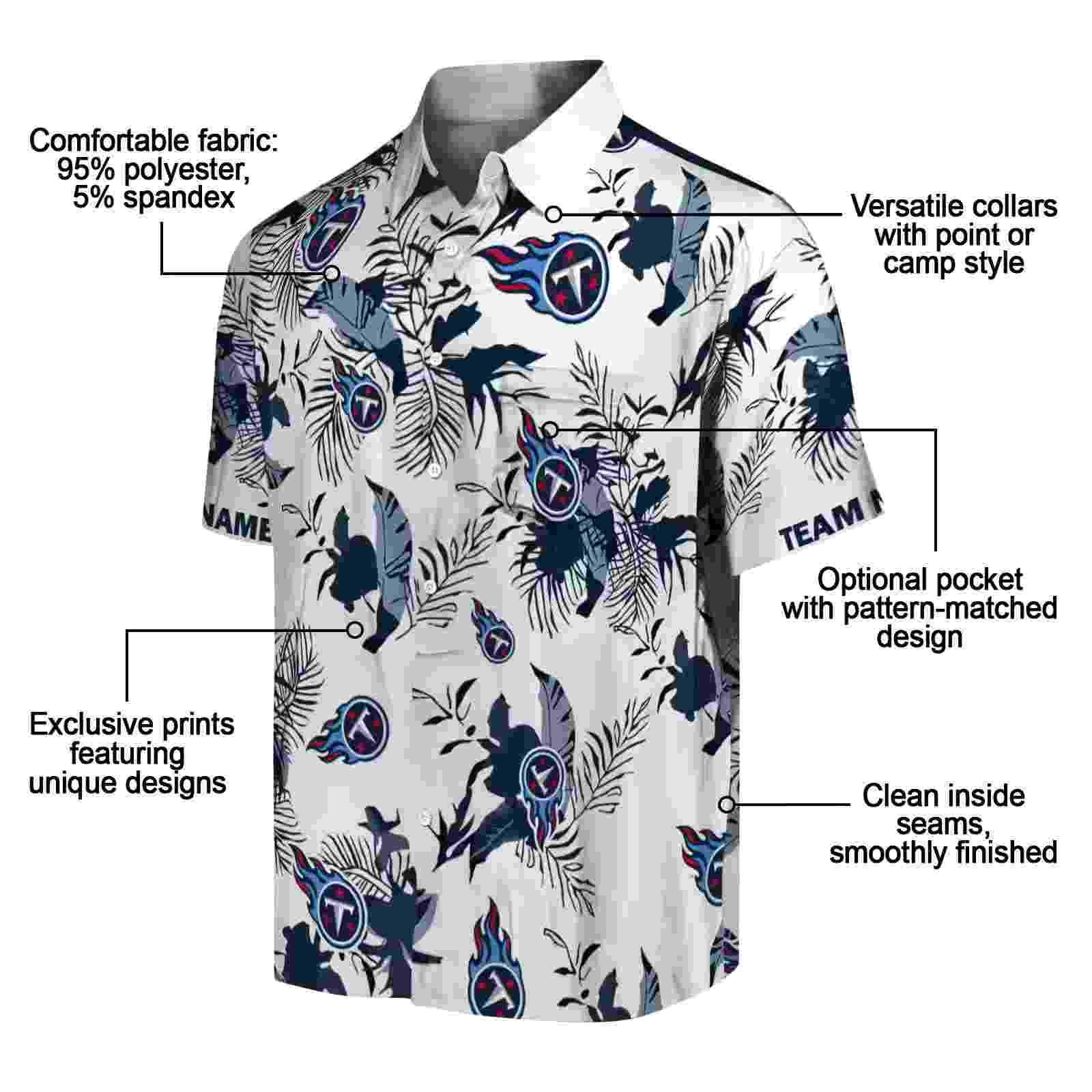 customized tennessee titans botanical theme navy white hawaiian shirt new arrival