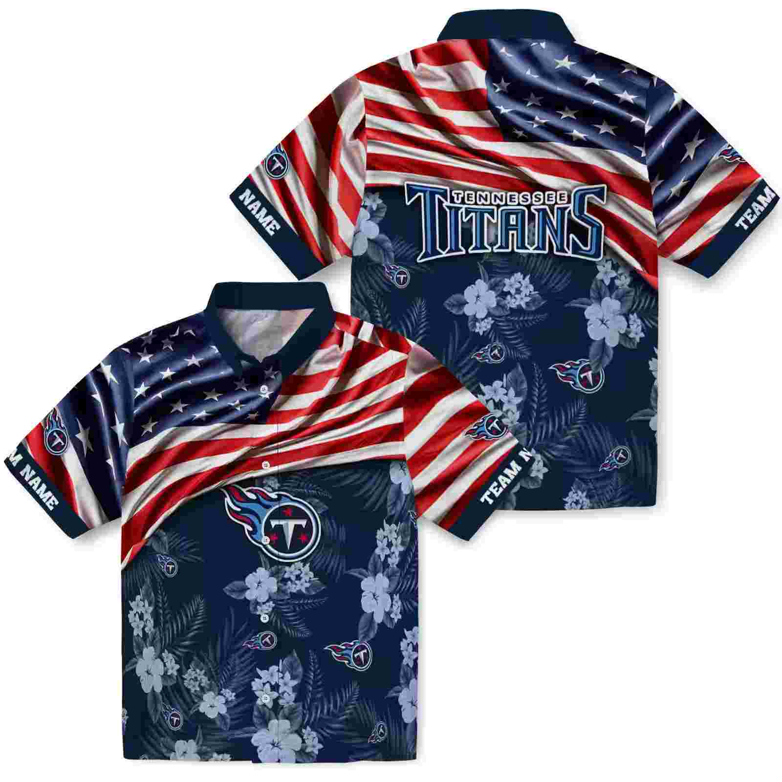 customized tennessee titans us flag hibiscus navy hawaiian shirt high quality