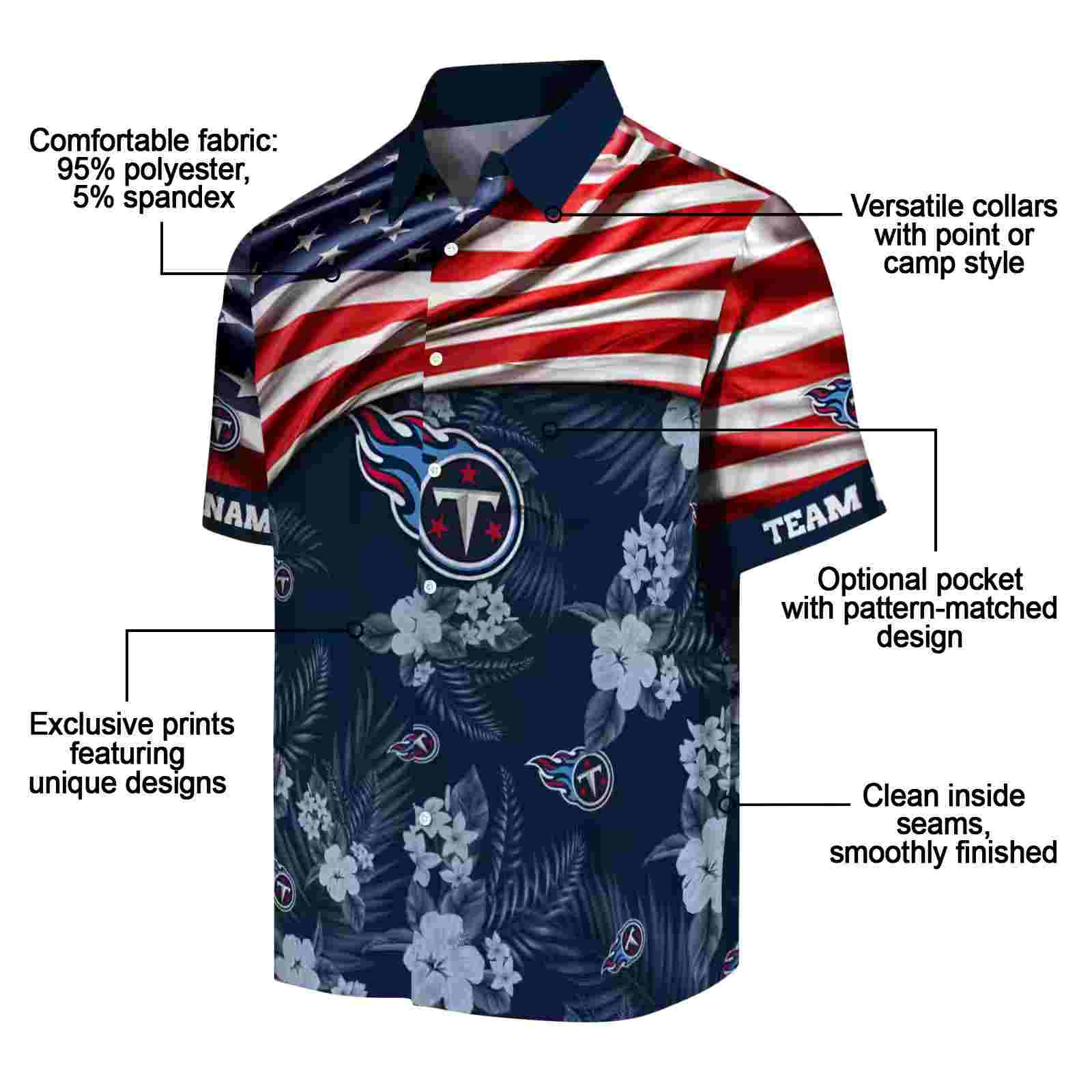 customized tennessee titans us flag hibiscus navy hawaiian shirt new arrival