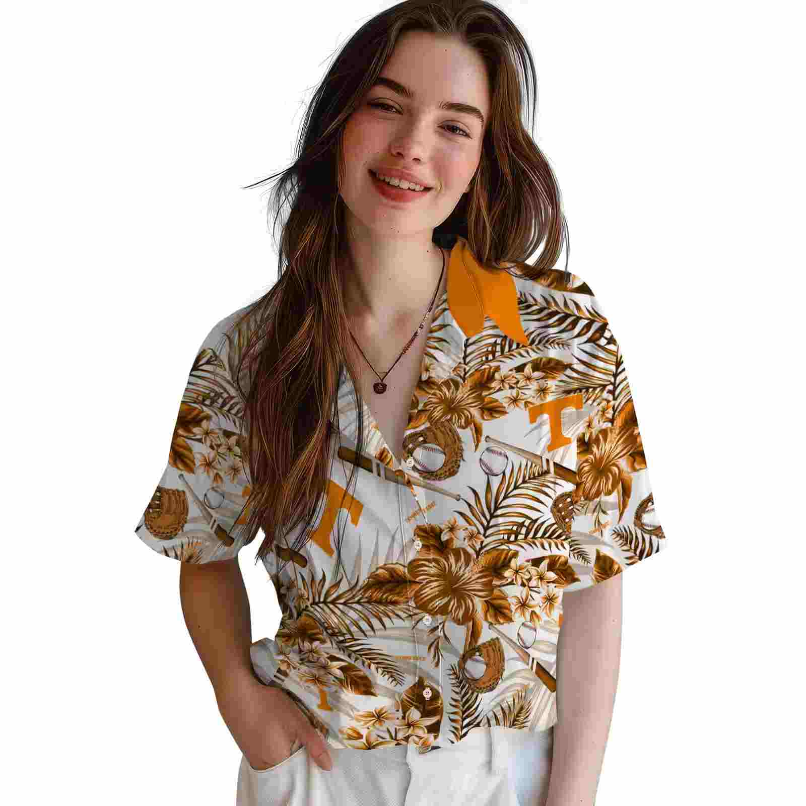 customized tennessee volunteers floral baseball orange white hawaiian shirt latest model