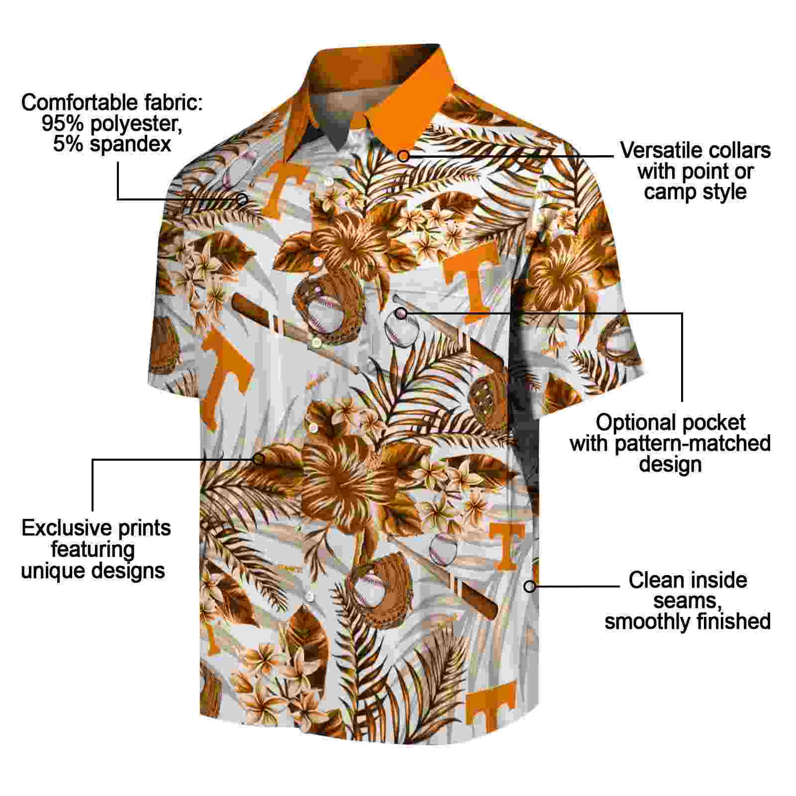 customized tennessee volunteers floral baseball orange white hawaiian shirt new arrival