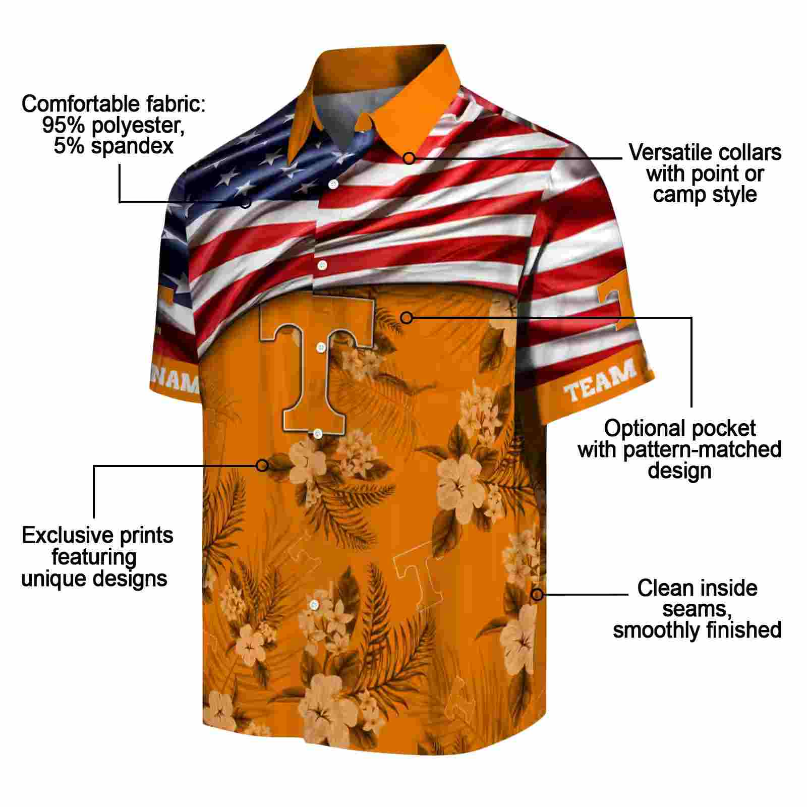 customized tennessee volunteers us flag hibiscus orange hawaiian shirt new arrival