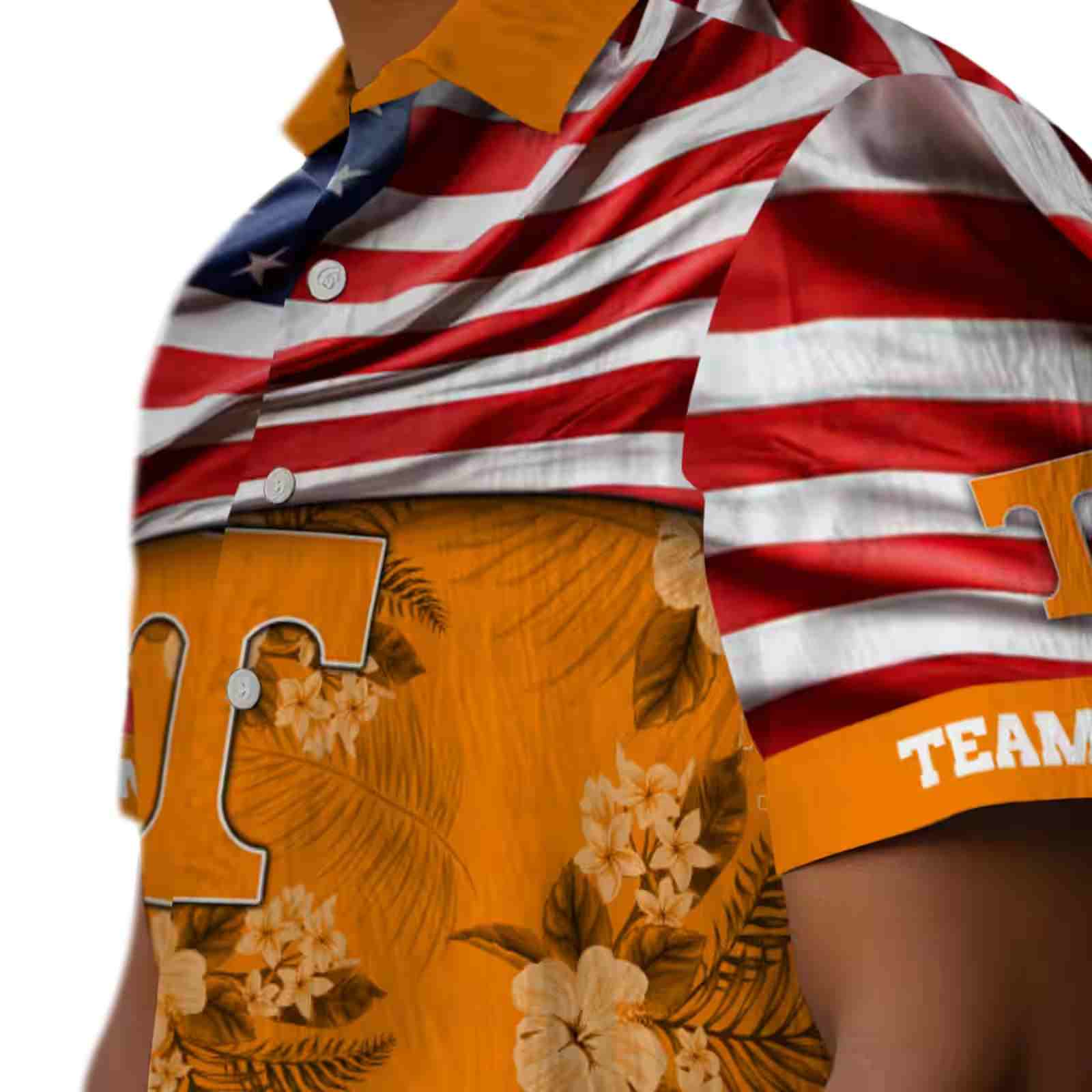 customized tennessee volunteers us flag hibiscus orange hawaiian shirt trendy