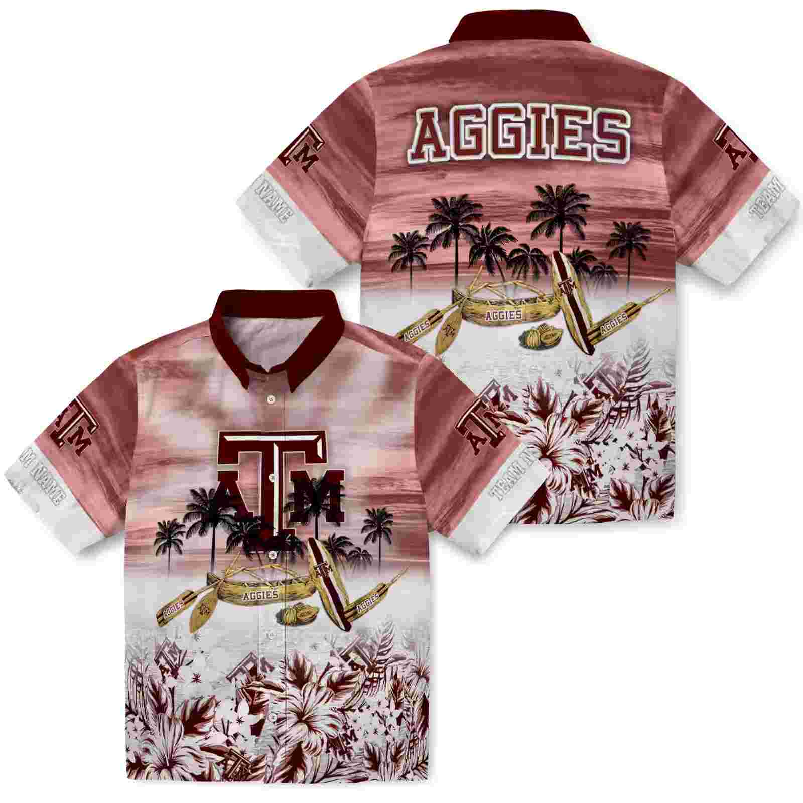 customized texas am aggies tropical canoe maroon hawaiian shirt high quality