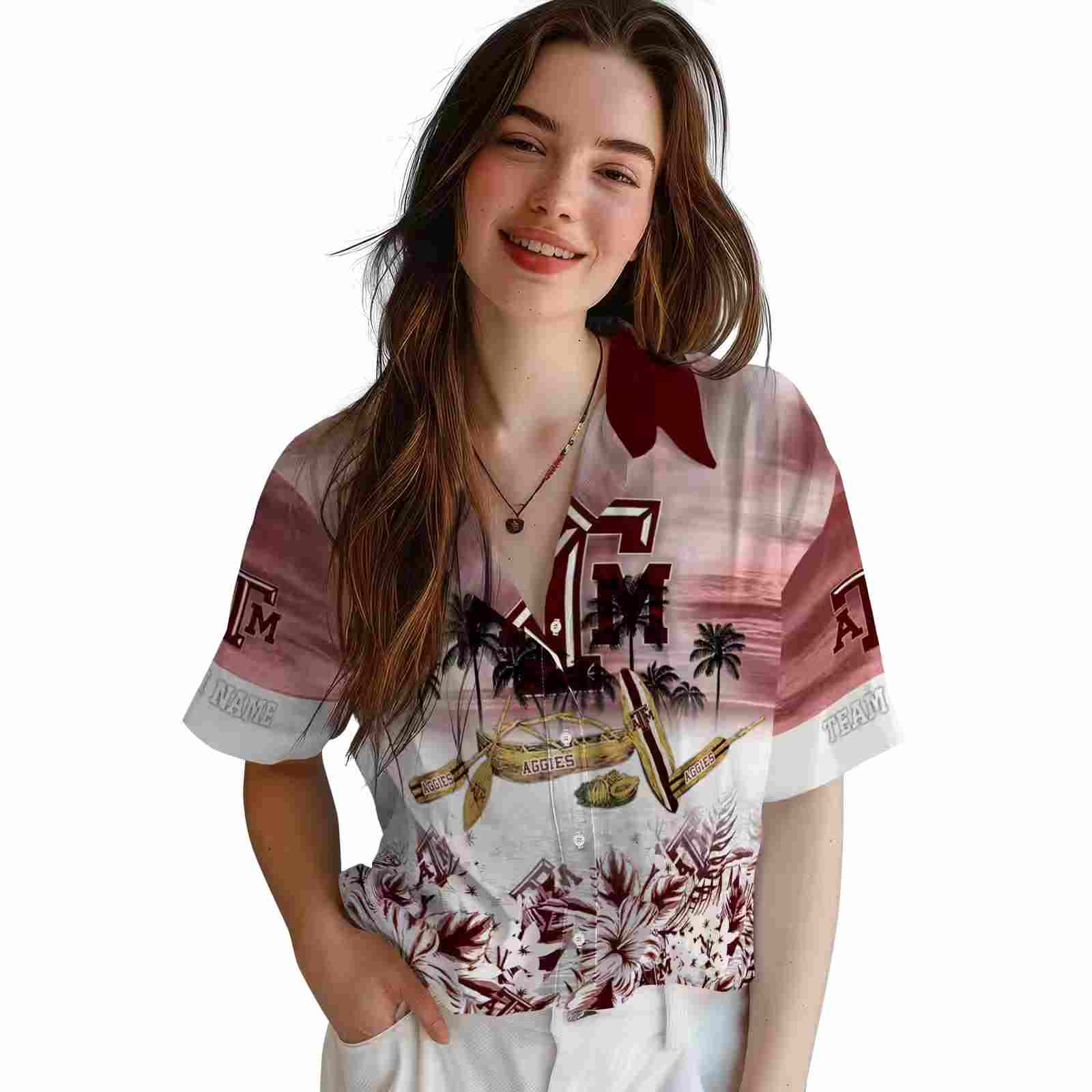 customized texas am aggies tropical canoe maroon hawaiian shirt latest model