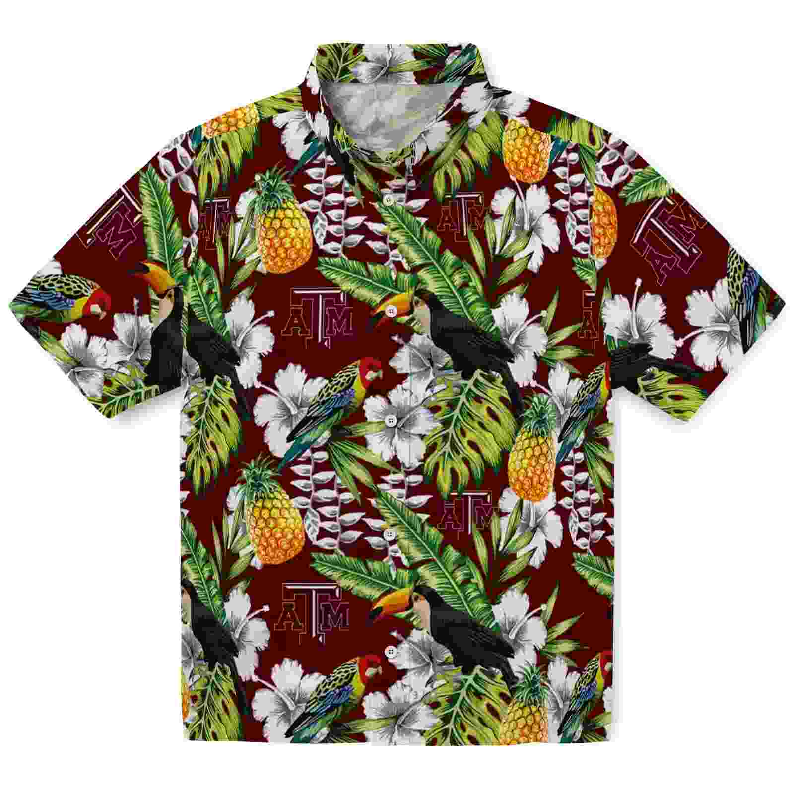 Customized Texas A&M Aggies Tropical Toucan Maroon Green Hawaiian Shirt