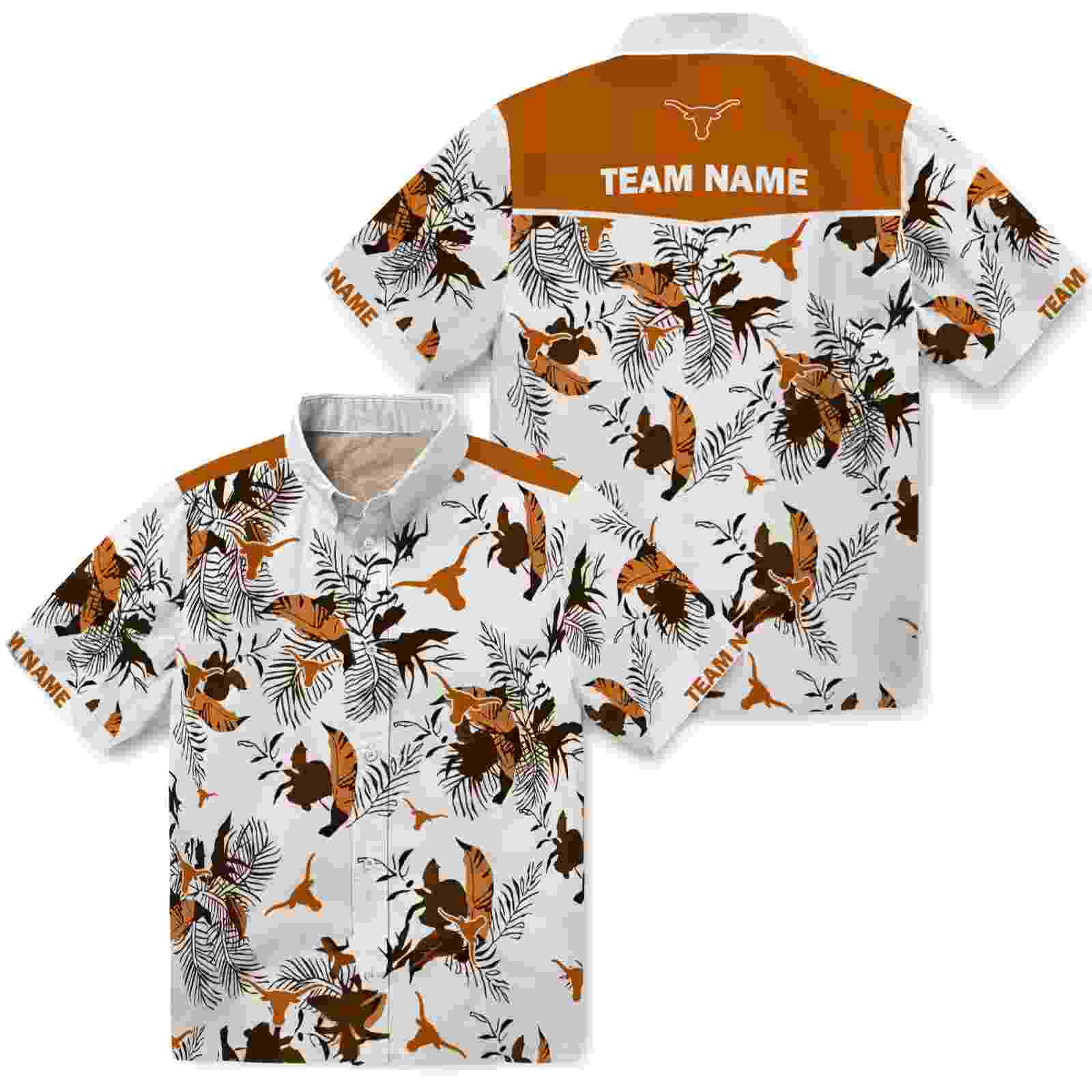 customized texas longhorns botanical theme orange white hawaiian shirt high quality