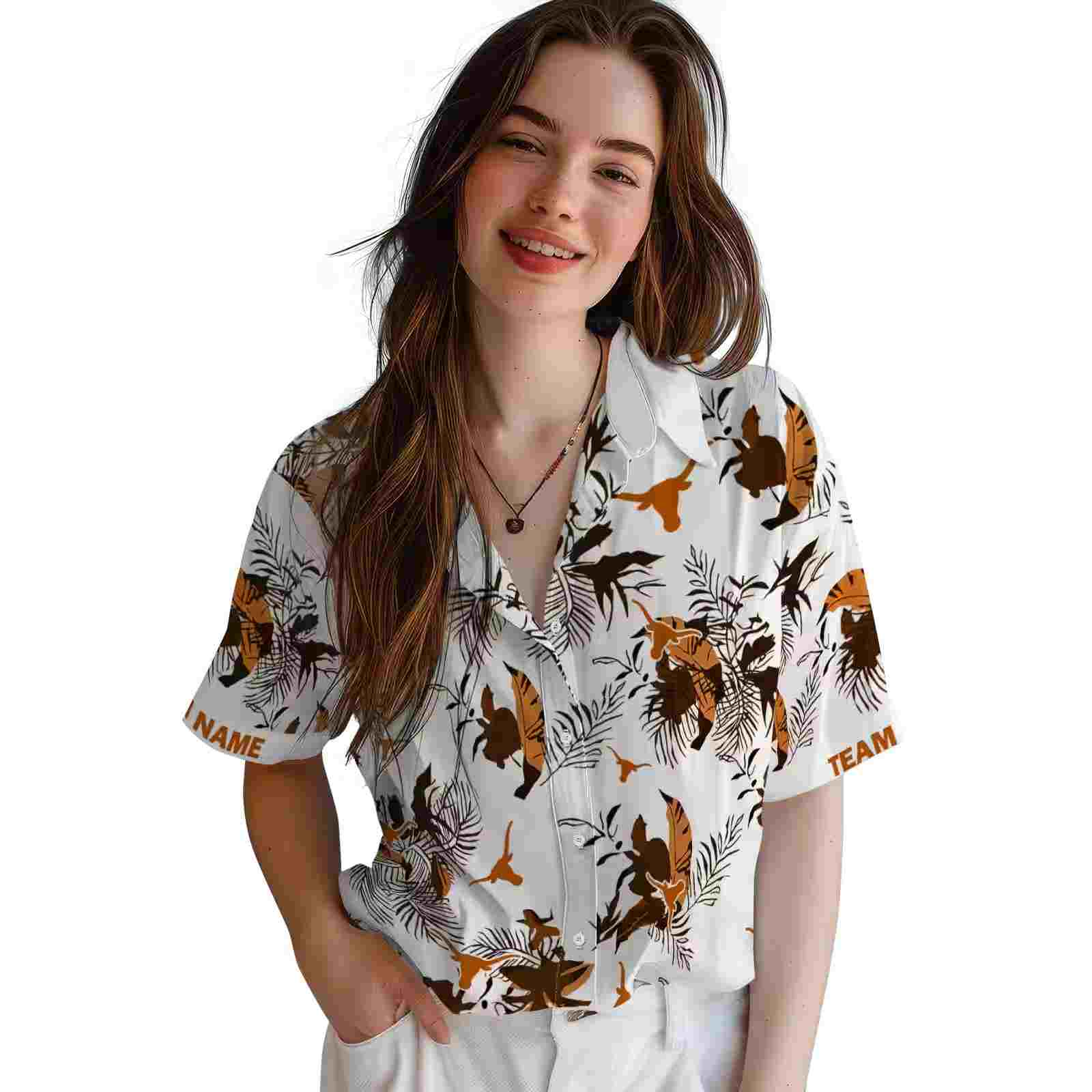 customized texas longhorns botanical theme orange white hawaiian shirt latest model