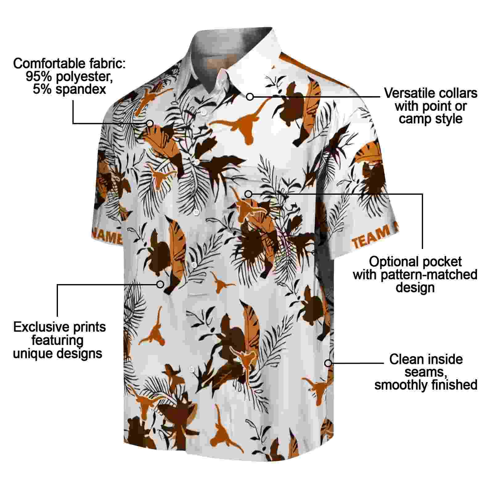 customized texas longhorns botanical theme orange white hawaiian shirt new arrival