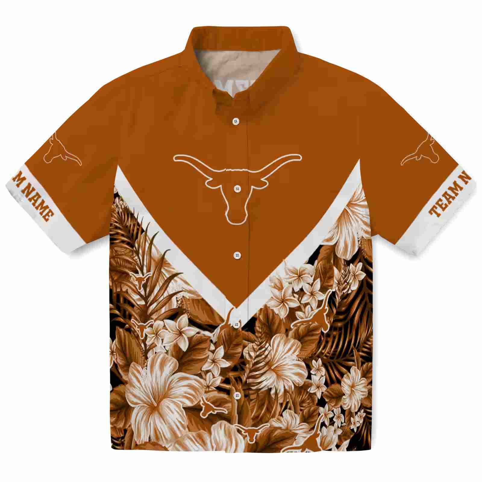 Customized Texas Longhorns Floral Chevron Orange Hawaiian Shirt