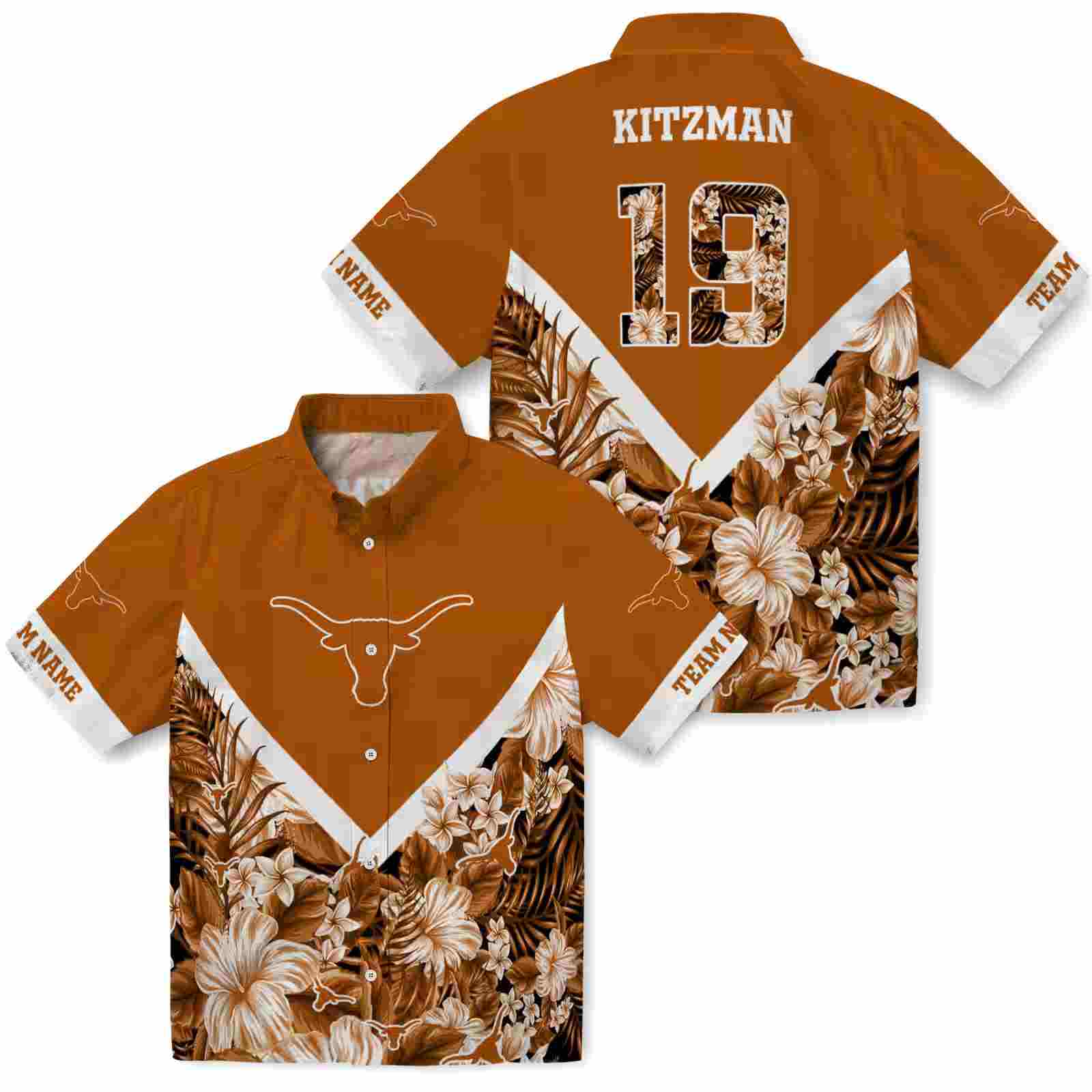 customized texas longhorns floral chevron orange hawaiian shirt high quality