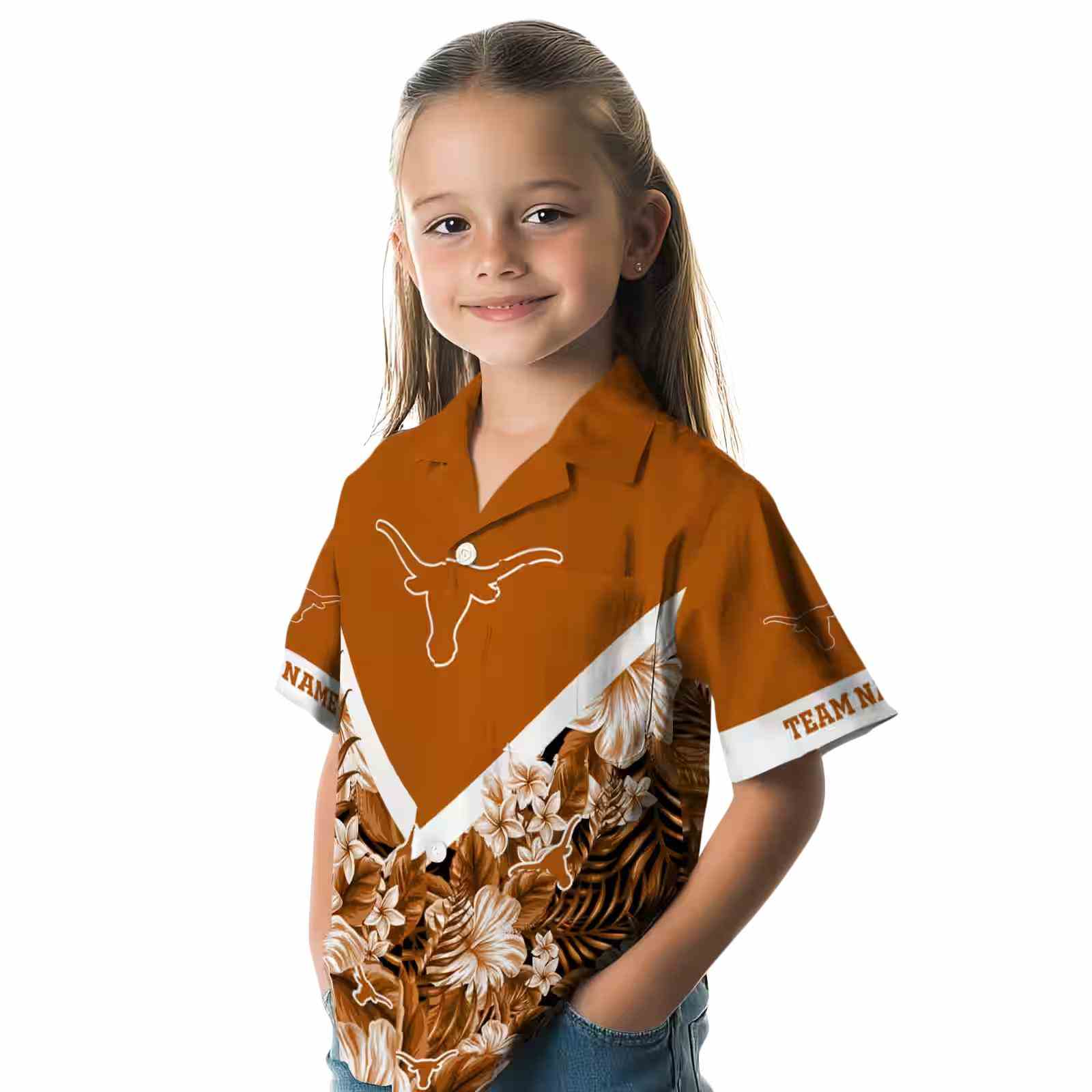 customized texas longhorns floral chevron orange hawaiian shirt premium grade