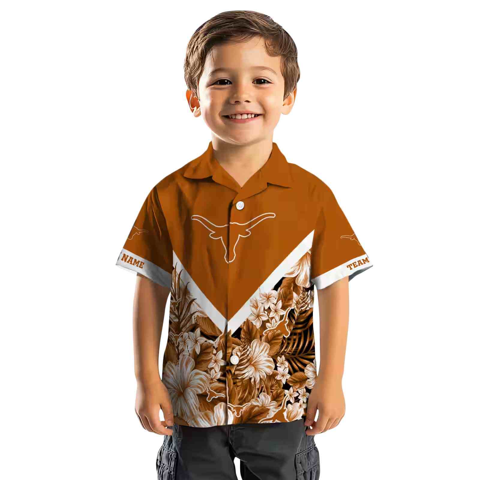 customized texas longhorns floral chevron orange hawaiian shirt top rated