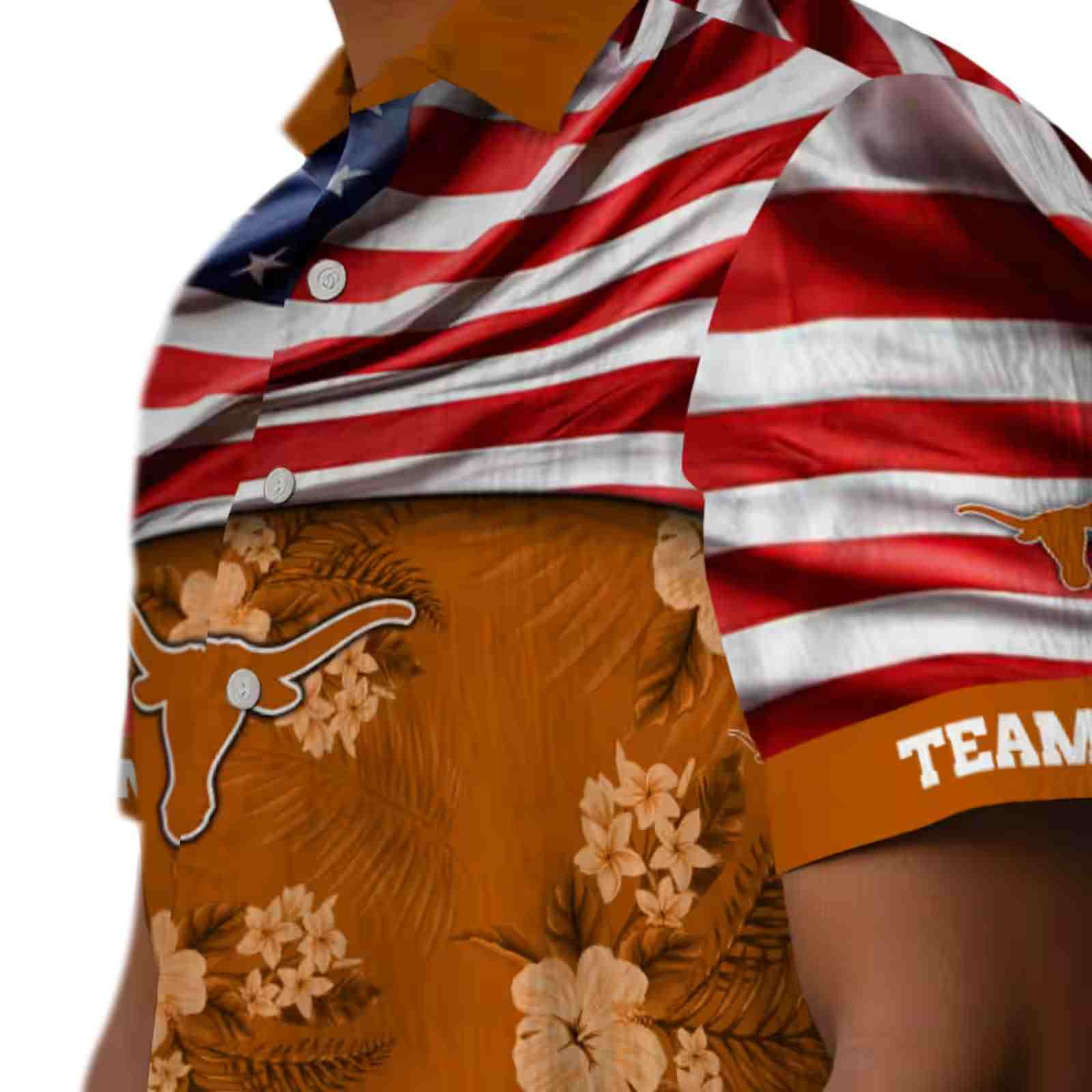 customized texas longhorns us flag hibiscus orange hawaiian shirt trendy