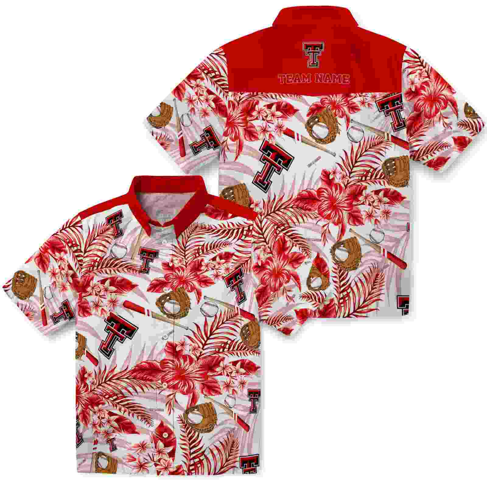 customized texas tech red raiders floral baseball red white hawaiian shirt high quality