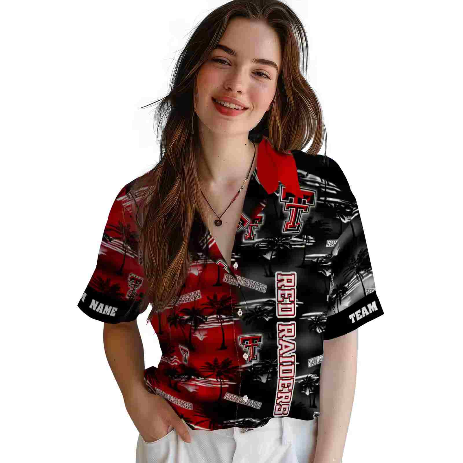 customized texas tech red raiders palm silhouettes red hawaiian shirt latest model