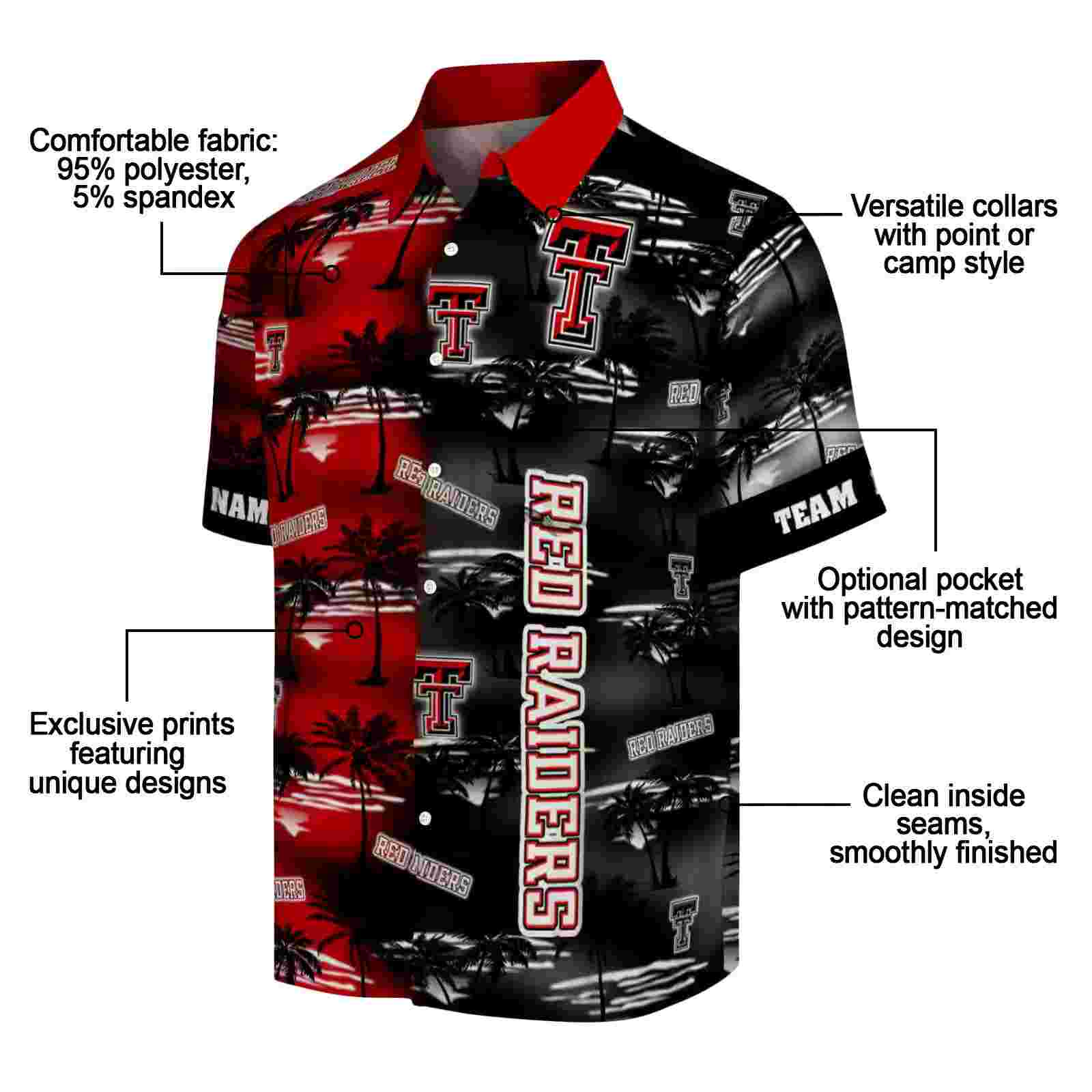 customized texas tech red raiders palm silhouettes red hawaiian shirt new arrival