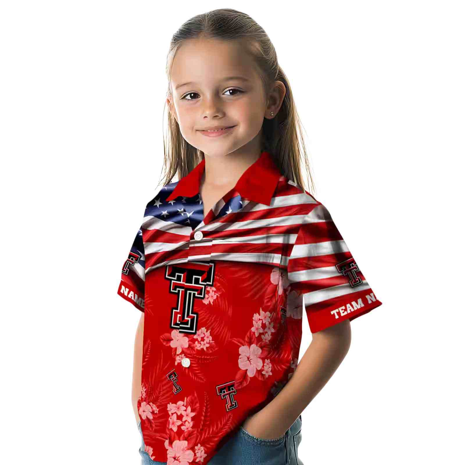 customized texas tech red raiders us flag hibiscus red hawaiian shirt premium grade